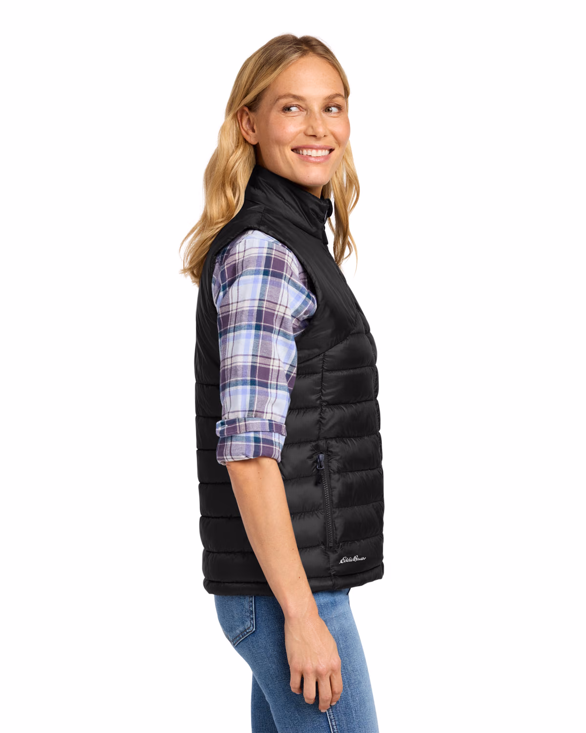 Custom Eddie Bauer Women's Quilted Vest, Deep Black, side view