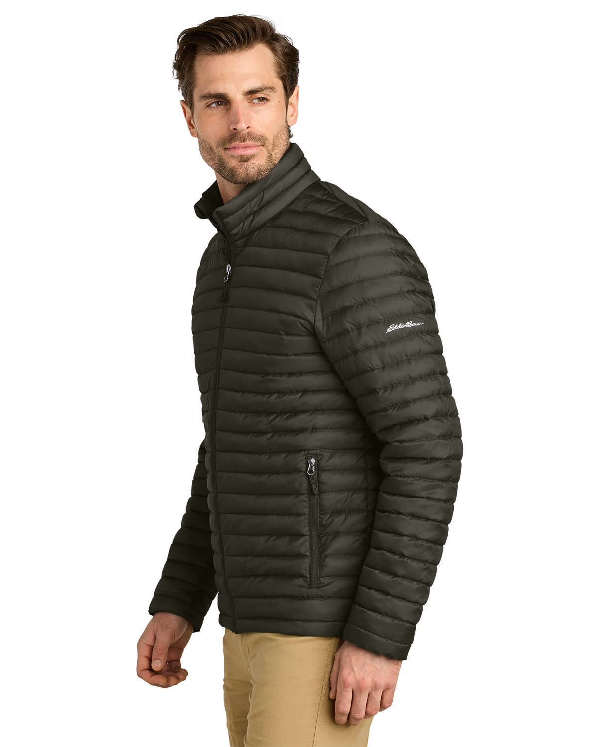 Custom Eddie Bauer Packable Quilted Full-Zip, Olive Green, side view