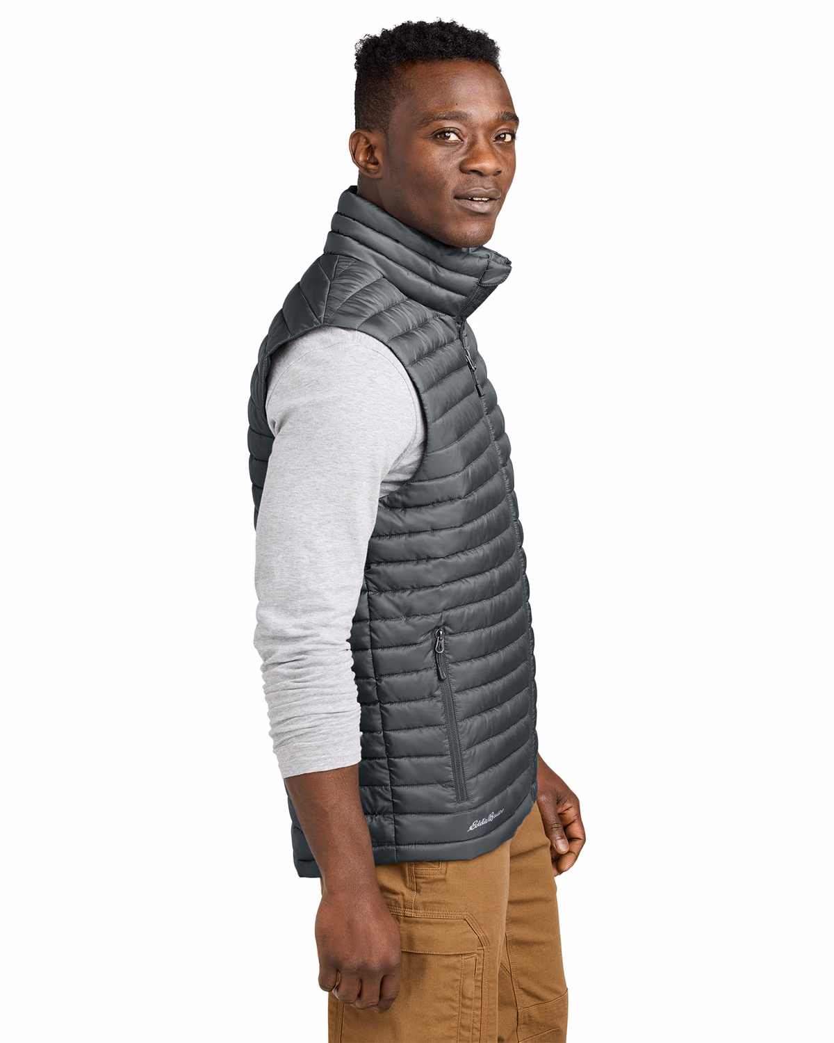 Custom Eddie Bauer Packable Quilted Vest, Metal Grey, side view