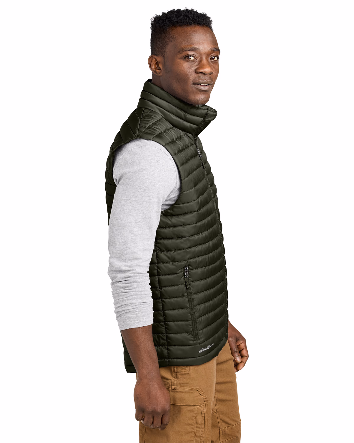 Custom Eddie Bauer Packable Quilted Vest, Olive Green, side view