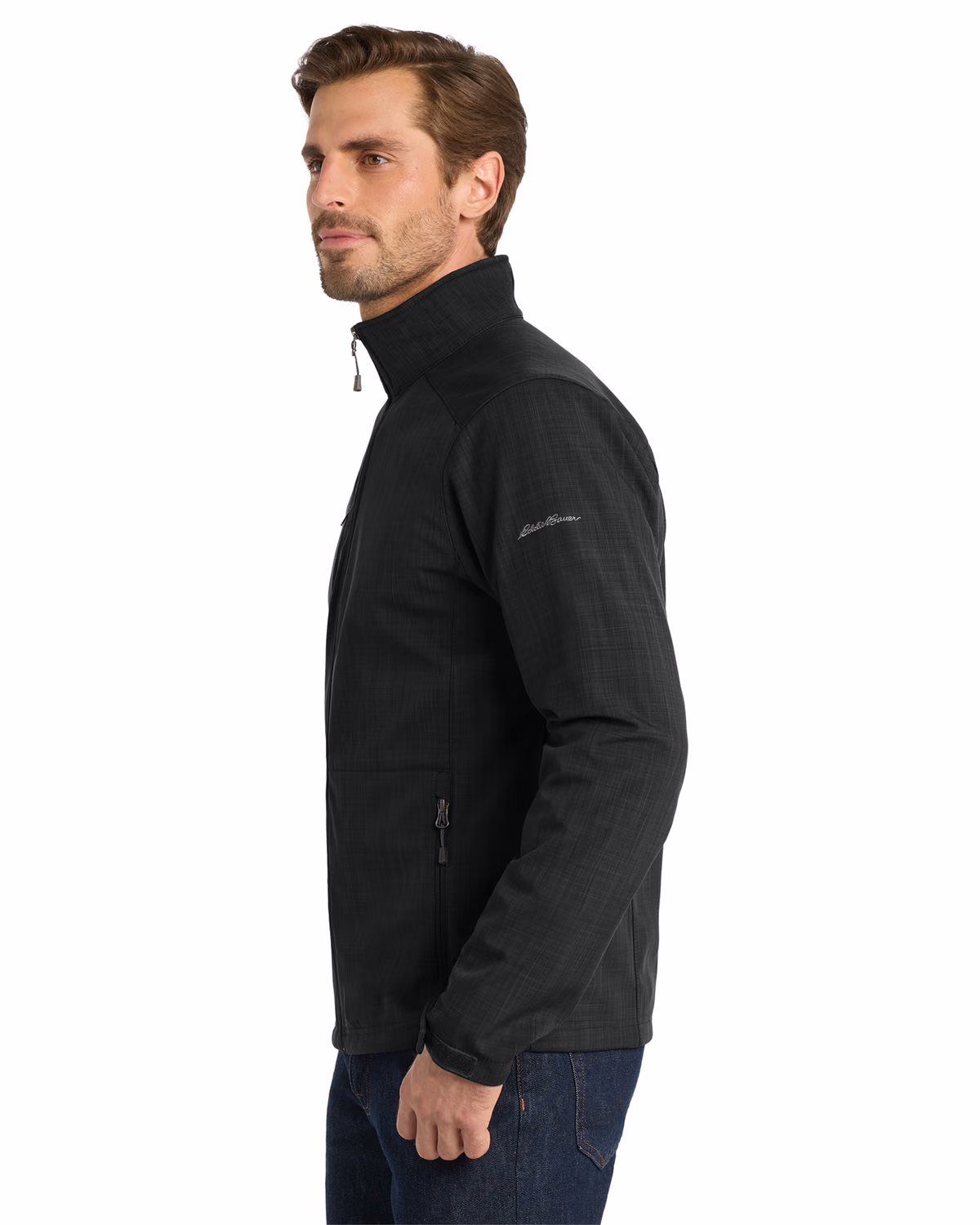 Custom Eddie Bauer Shaded Crosshatch Soft Shell Jacket, Black, side view