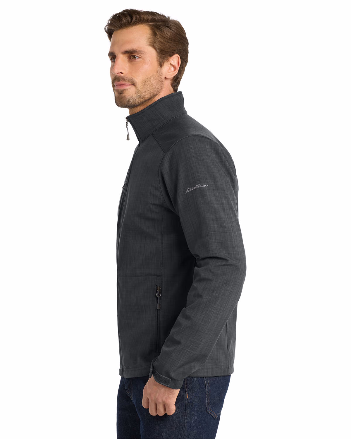 Custom Eddie Bauer Shaded Crosshatch Soft Shell Jacket, Grey, side view