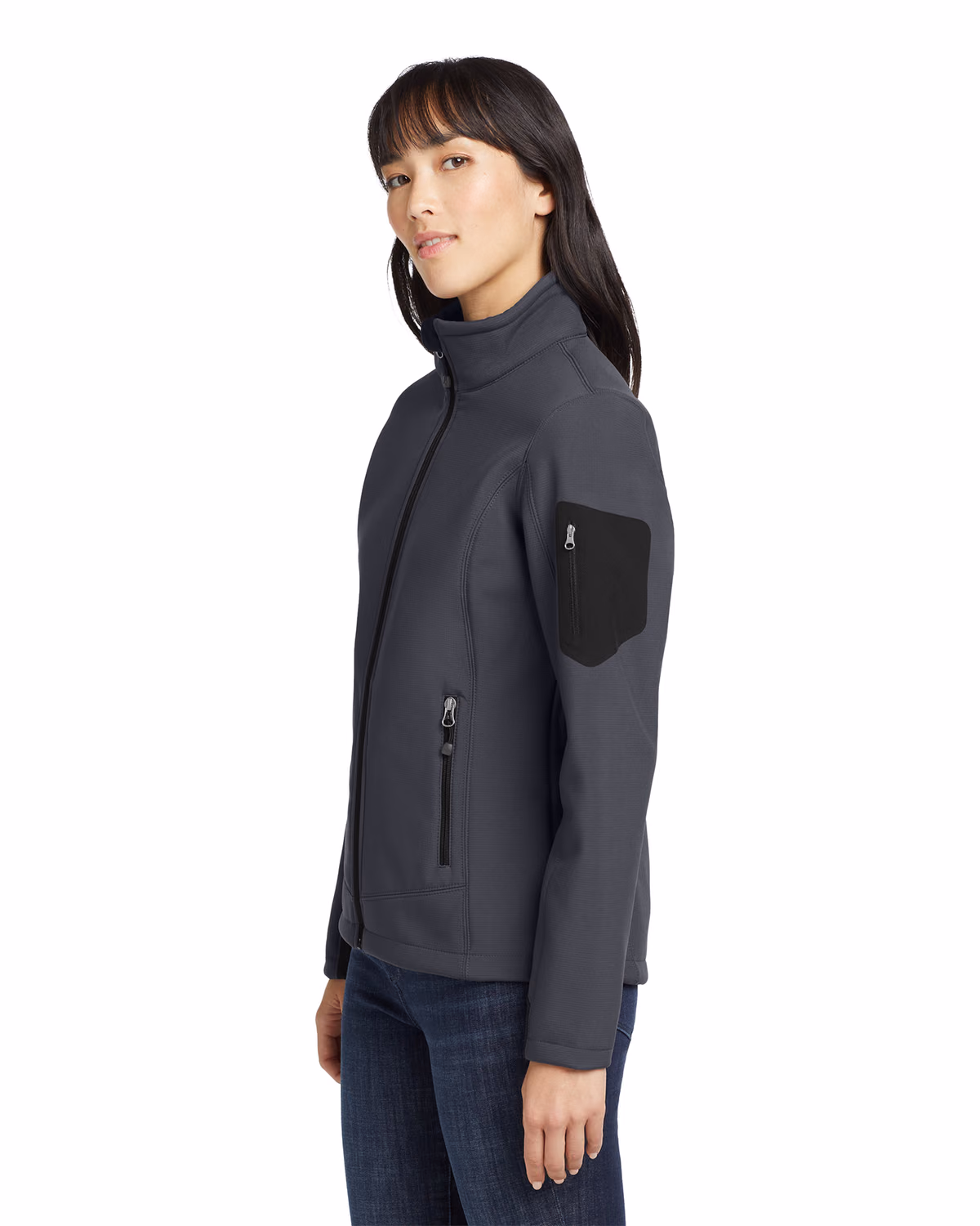 Custom Eddie Bauer Women's Rugged Ripstop Soft Shell Jacket, Grey Steel, side view