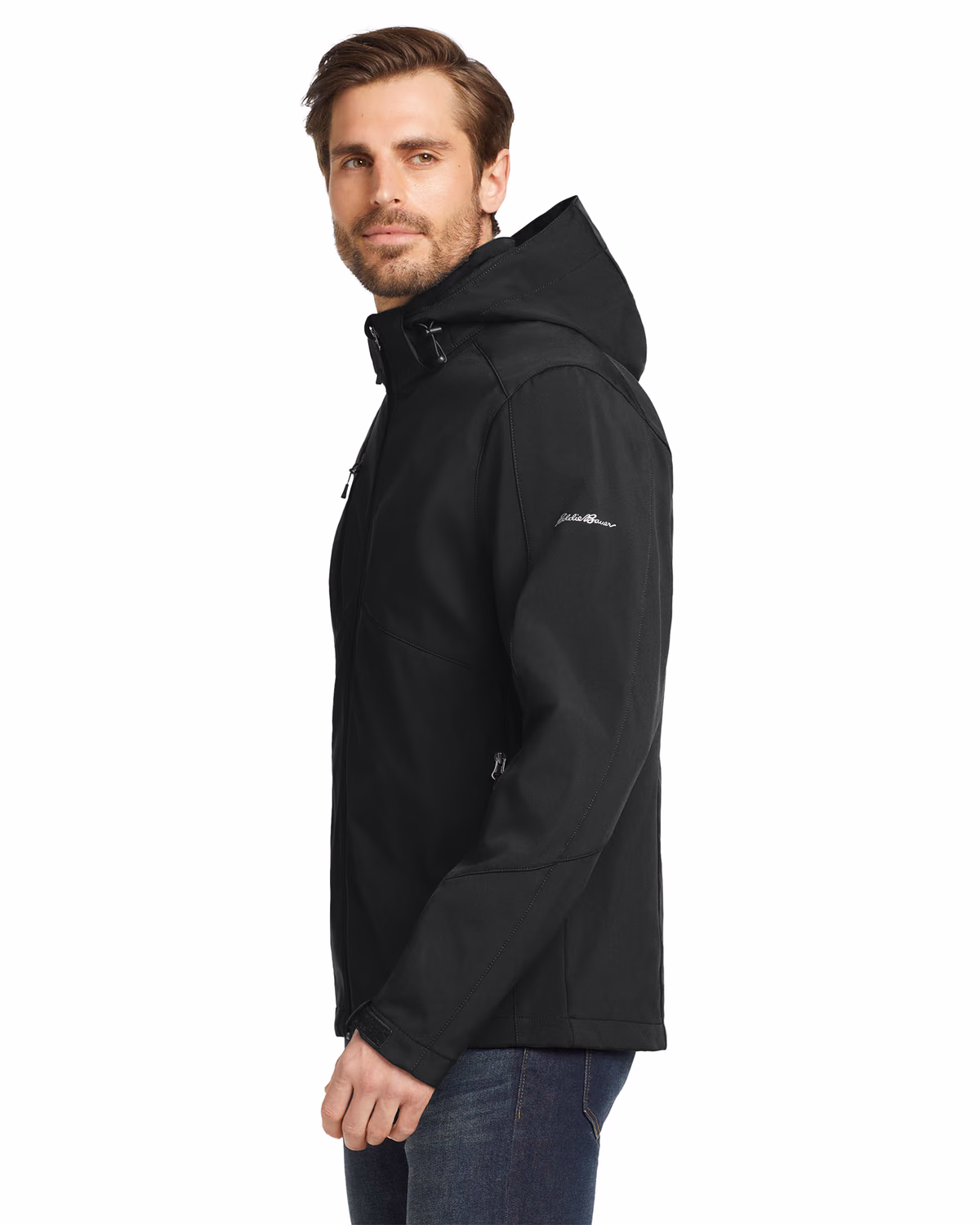 Custom Eddie Bauer Hooded Soft Shell Parka, Black, side view