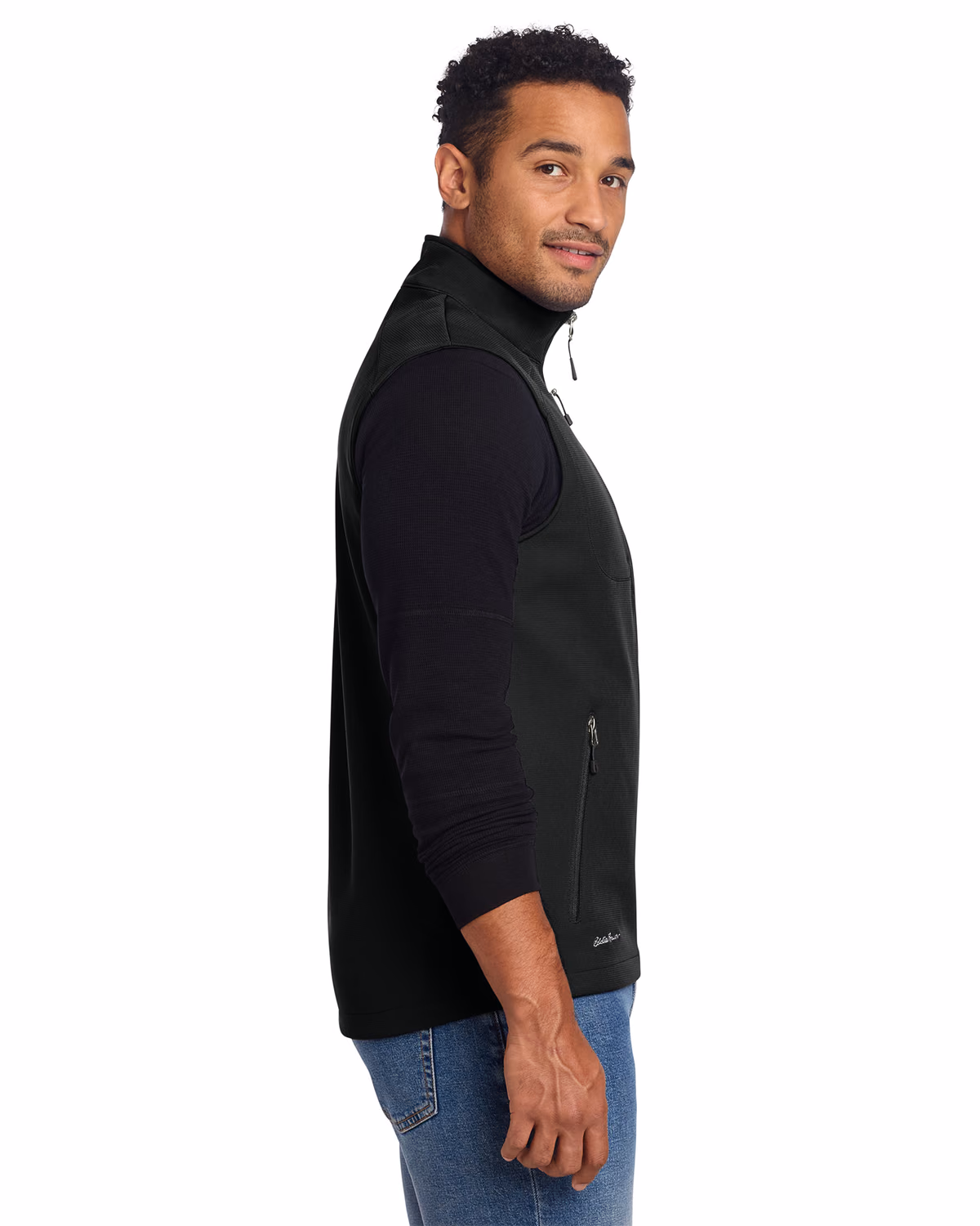 Custom Eddie Bauer Stretch Soft Shell Vest, Deep Black, side view