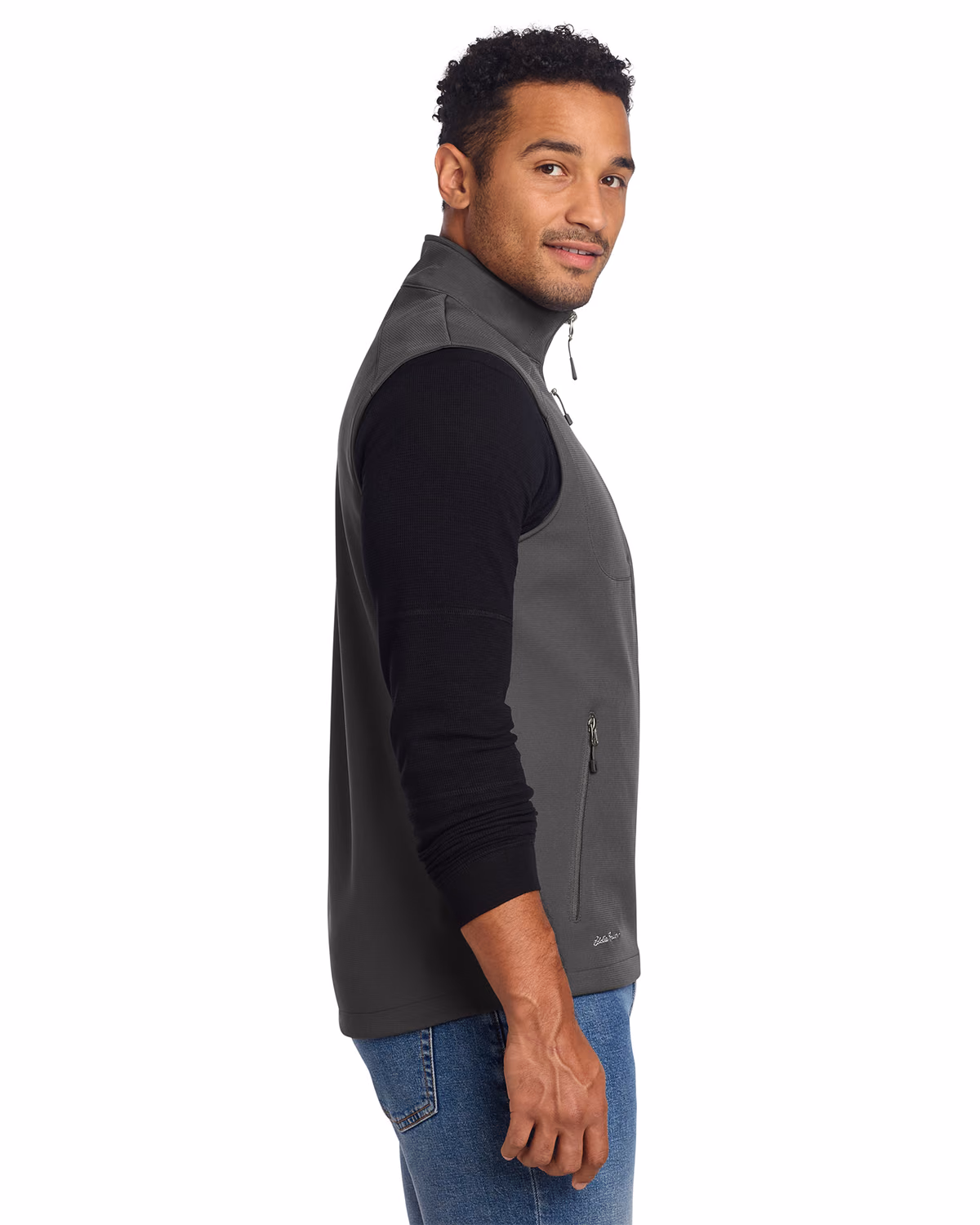Custom Eddie Bauer Stretch Soft Shell Vest, Iron Gate, side view