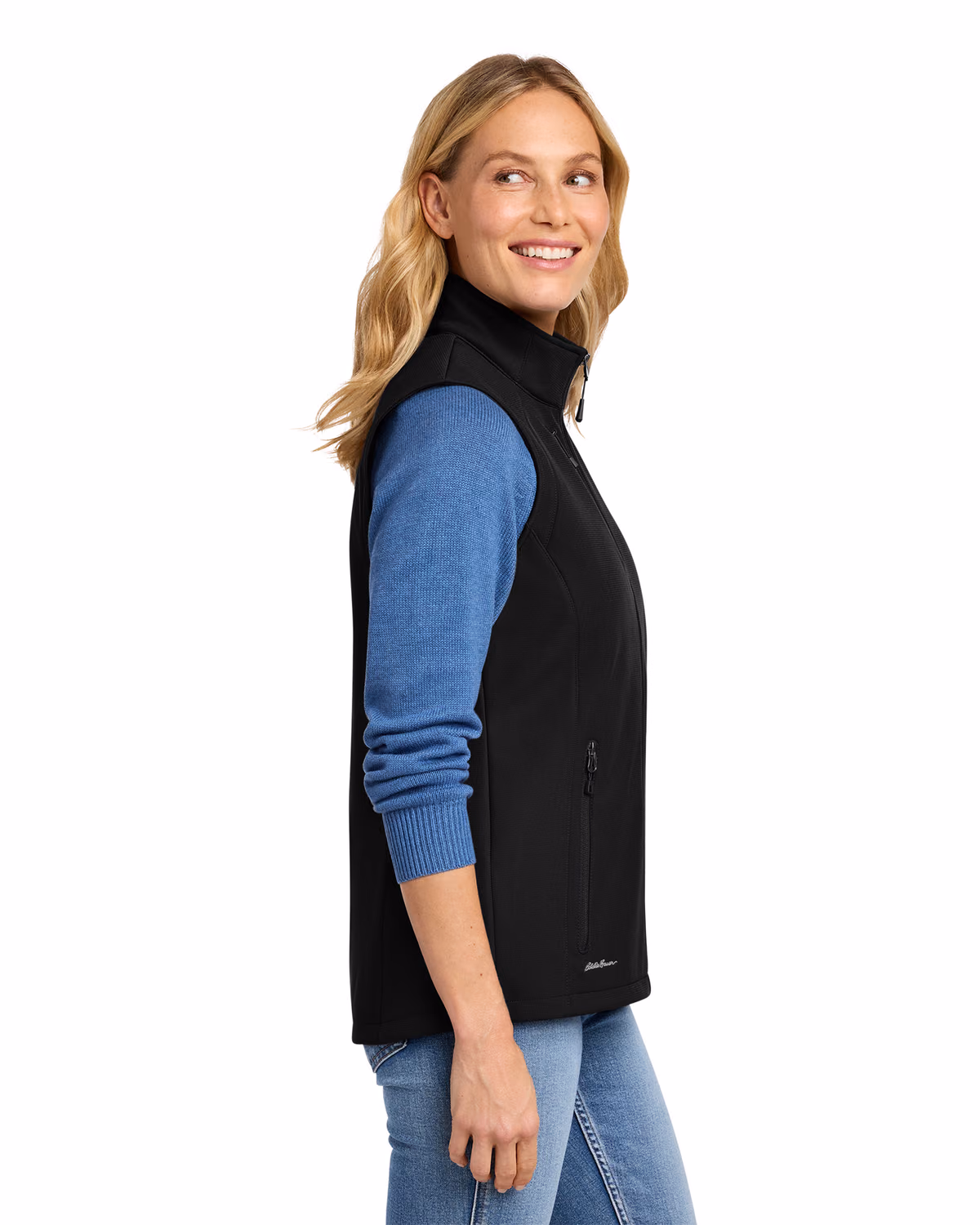 Custom Eddie Bauer Women's Stretch Soft Shell Vest, Deep Black, side view