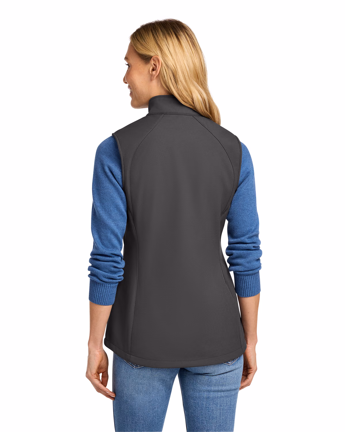 Custom Eddie Bauer Women's Stretch Soft Shell Vest, Iron Gate, back view
