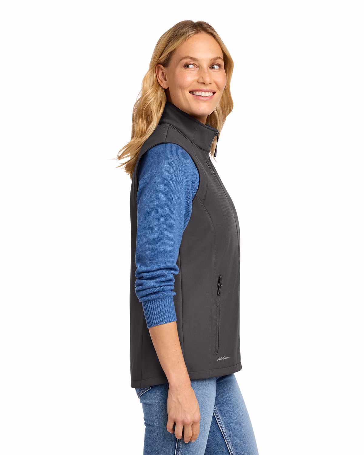 Custom Eddie Bauer Women's Stretch Soft Shell Vest, Iron Gate, side view