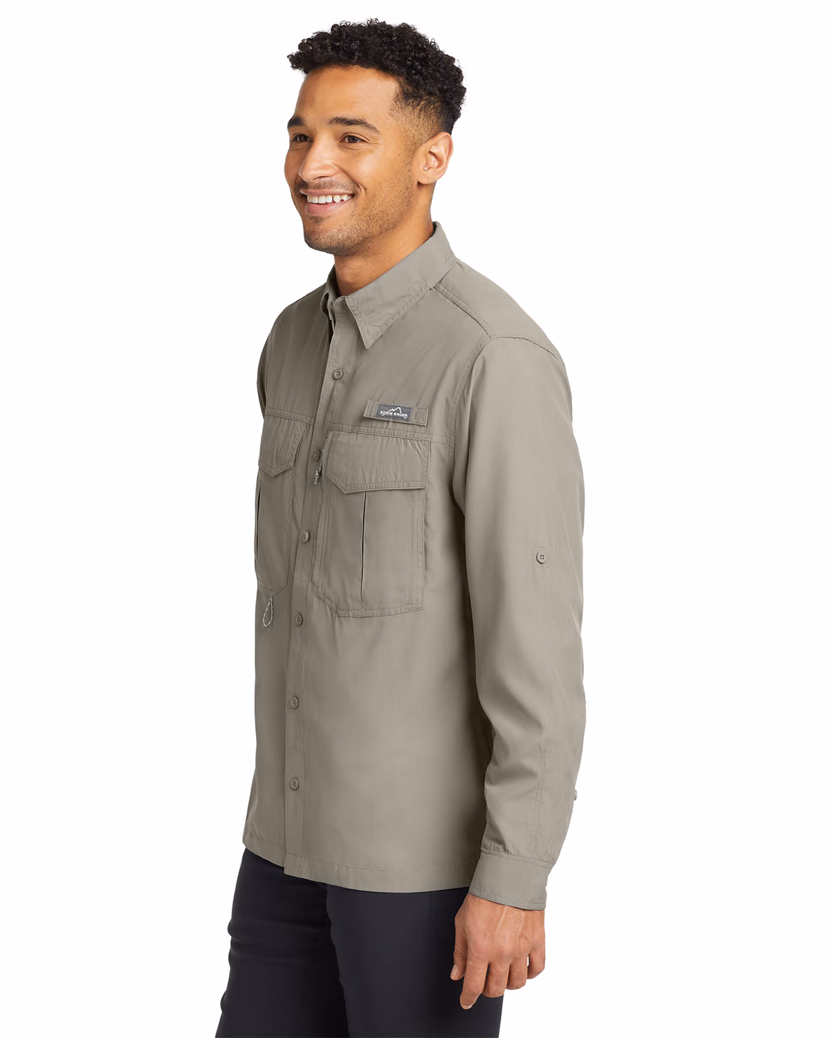 Custom Eddie Bauer Long Sleeve Performance Fishing Shirt, Driftwood, side view