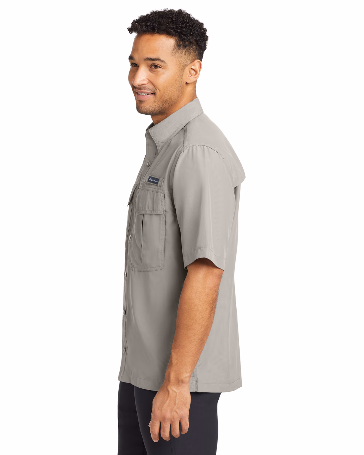 Custom Eddie Bauer Short Sleeve Performance Fishing Shirt, Driftwood, side view
