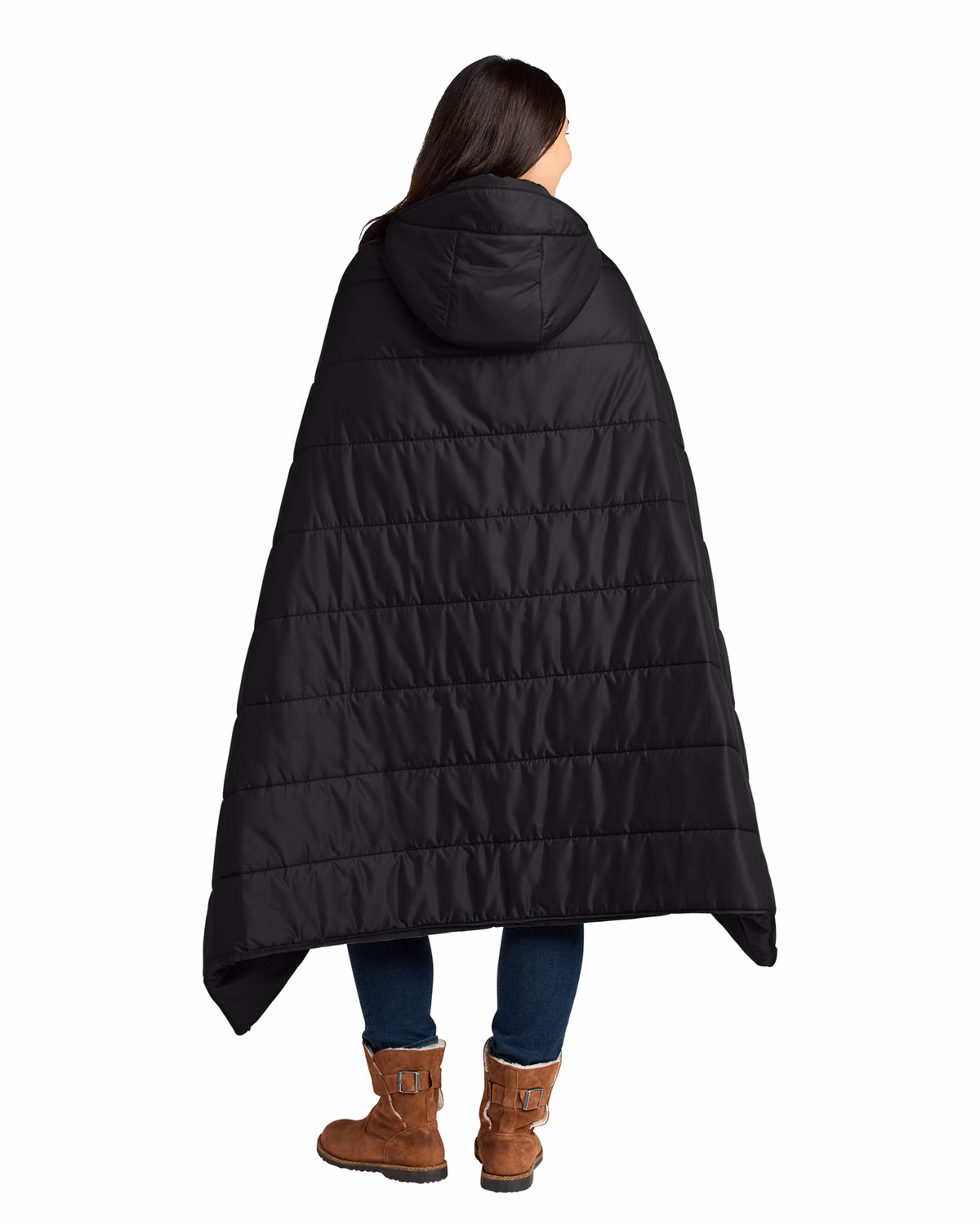 Custom Eddie Bauer Puffy Camp Poncho, Black, back view