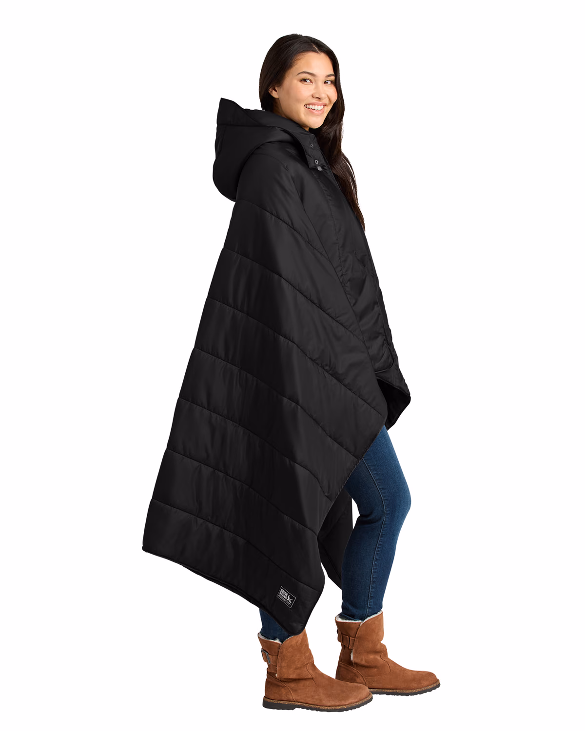 Custom Eddie Bauer Puffy Camp Poncho, Black, side view
