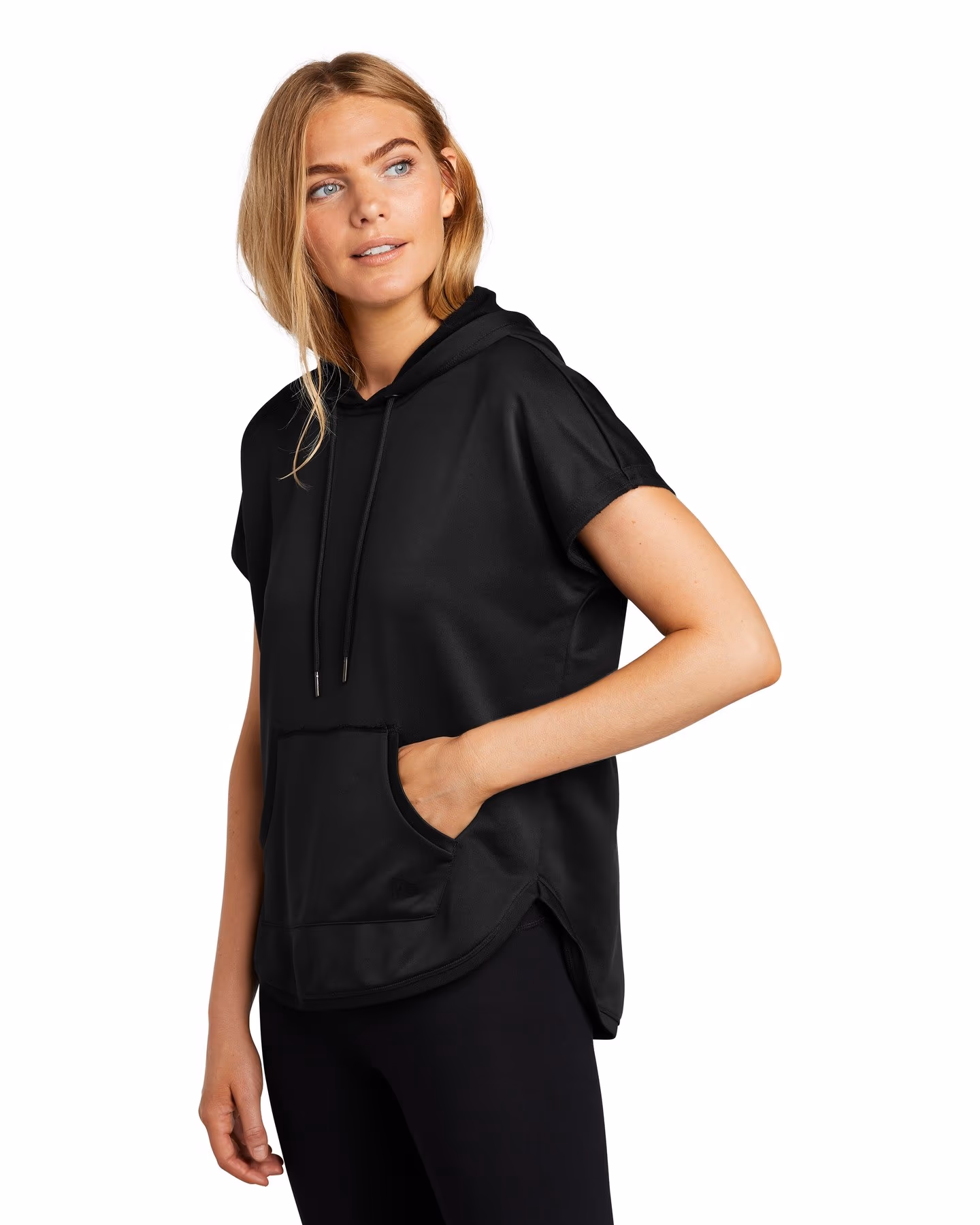 Custom New Era Women's Performance Terry Short Sleeve Hoodie - Black 3q