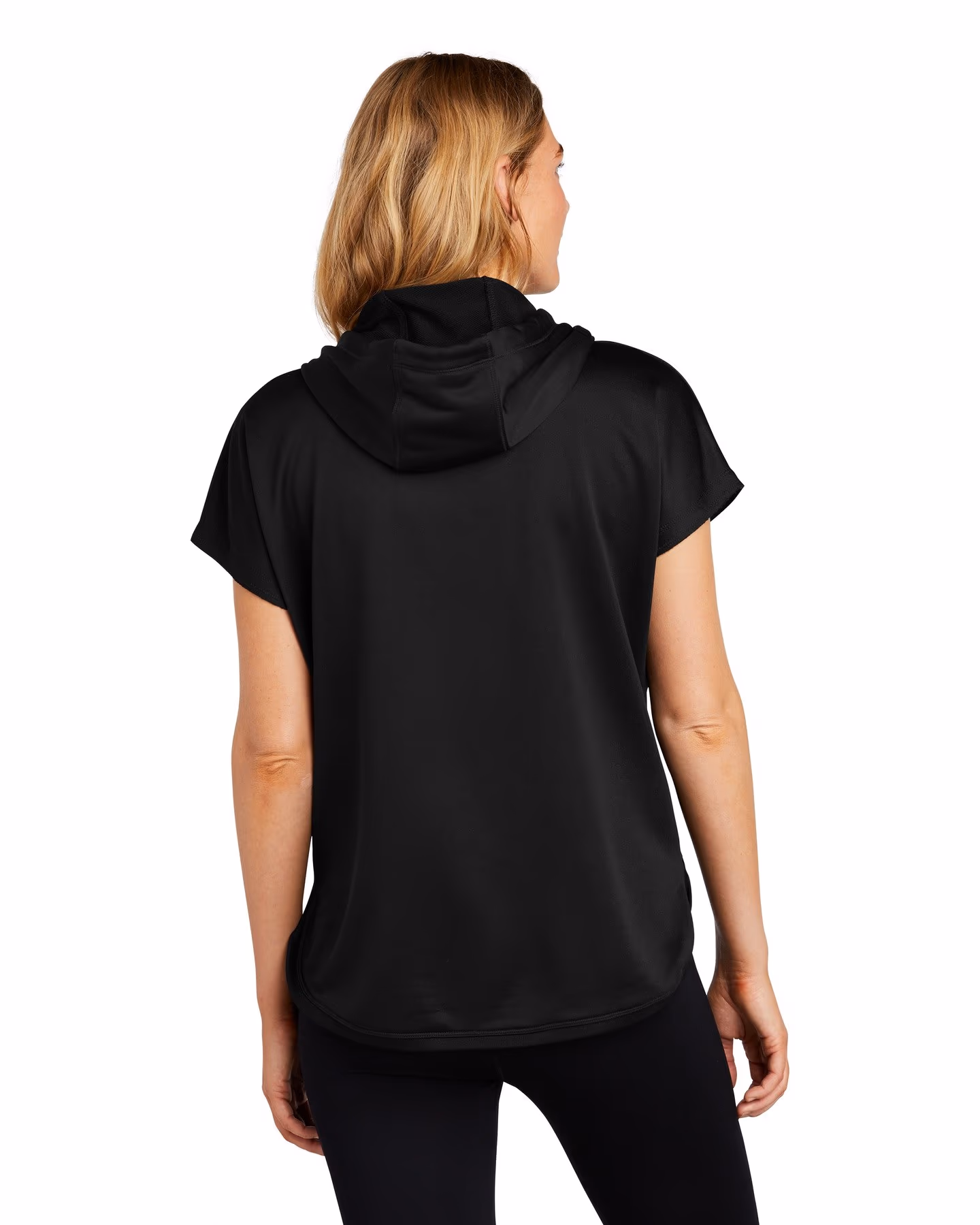 Custom New Era Women's Performance Terry Short Sleeve Hoodie - Black back