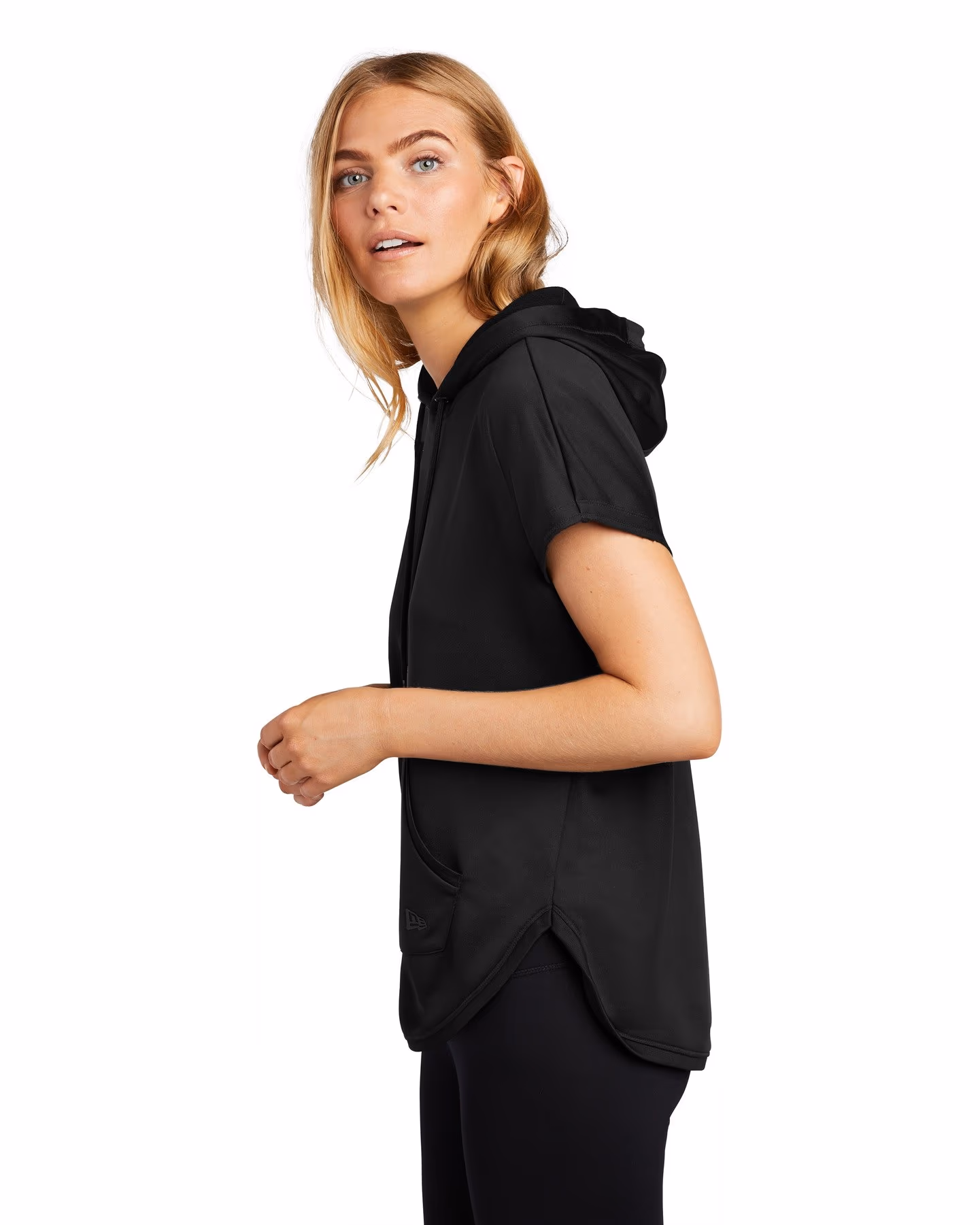 Custom New Era Women's Performance Terry Short Sleeve Hoodie - Black side