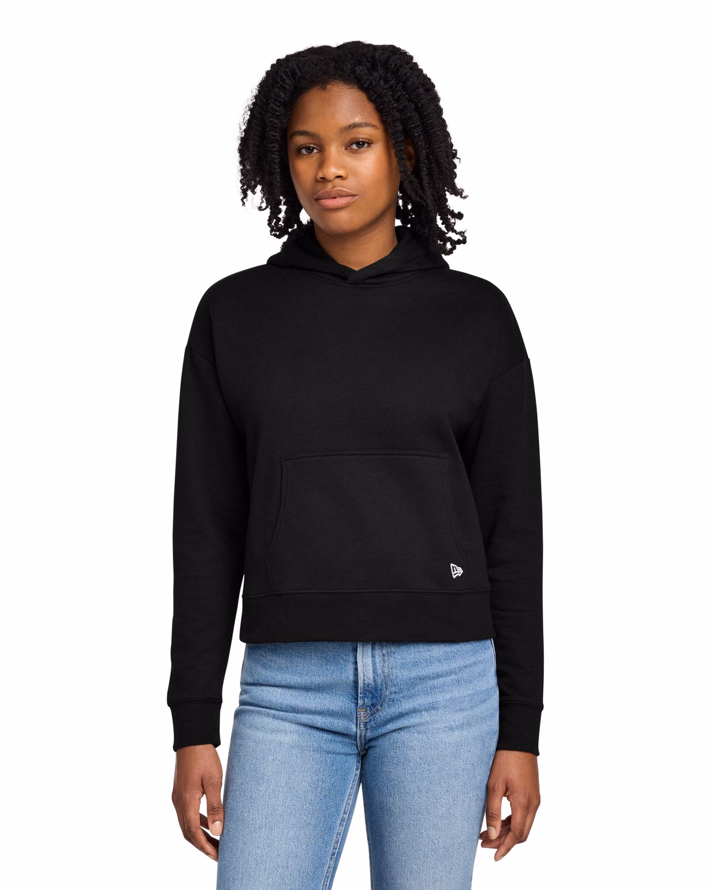 Custom New Era Women's Comeback Fleece Pullover Hoodie - Black front