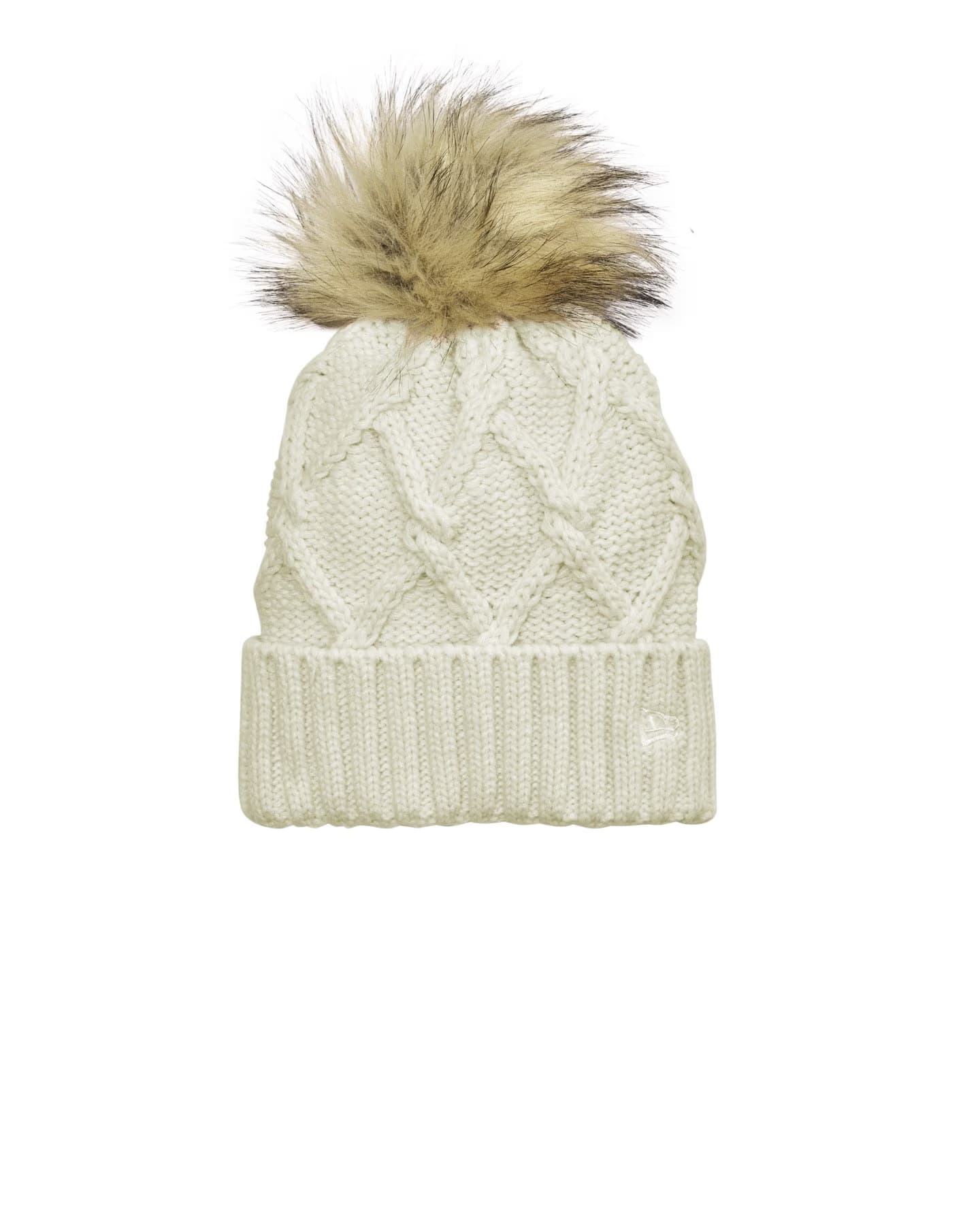 New Era Faux Fur Pom Beanie - Ivory flat front