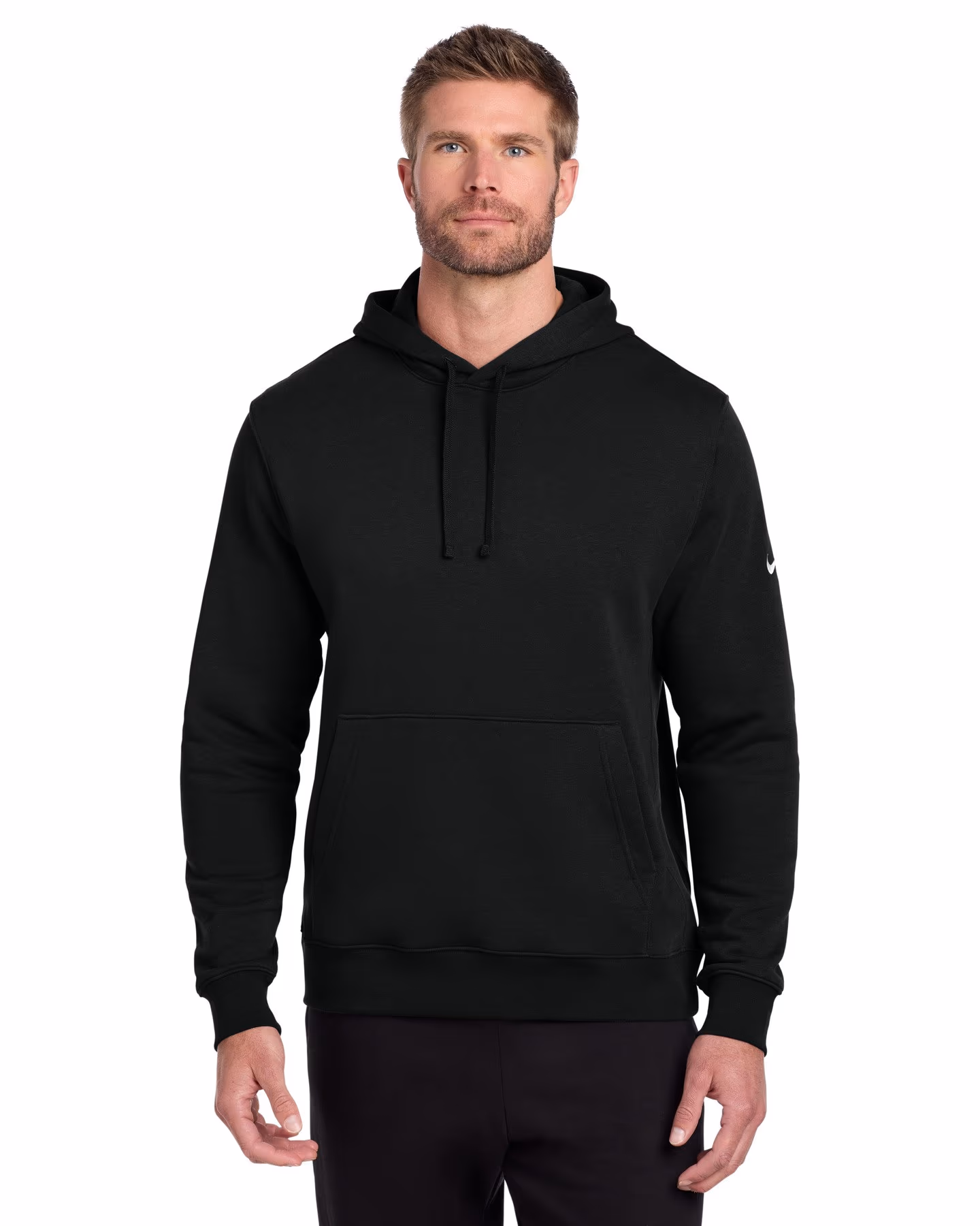 Custom Nike Club Fleece Sleeve Swoosh Pullover Hoodie - Black front