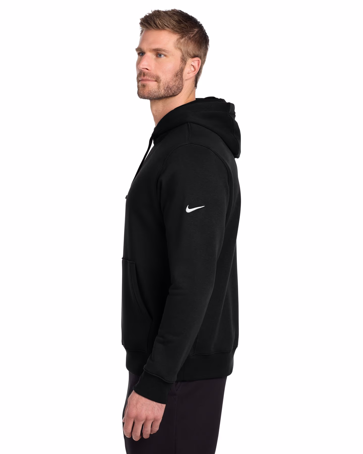 Custom Nike Club Fleece Sleeve Swoosh Pullover Hoodie - Black side