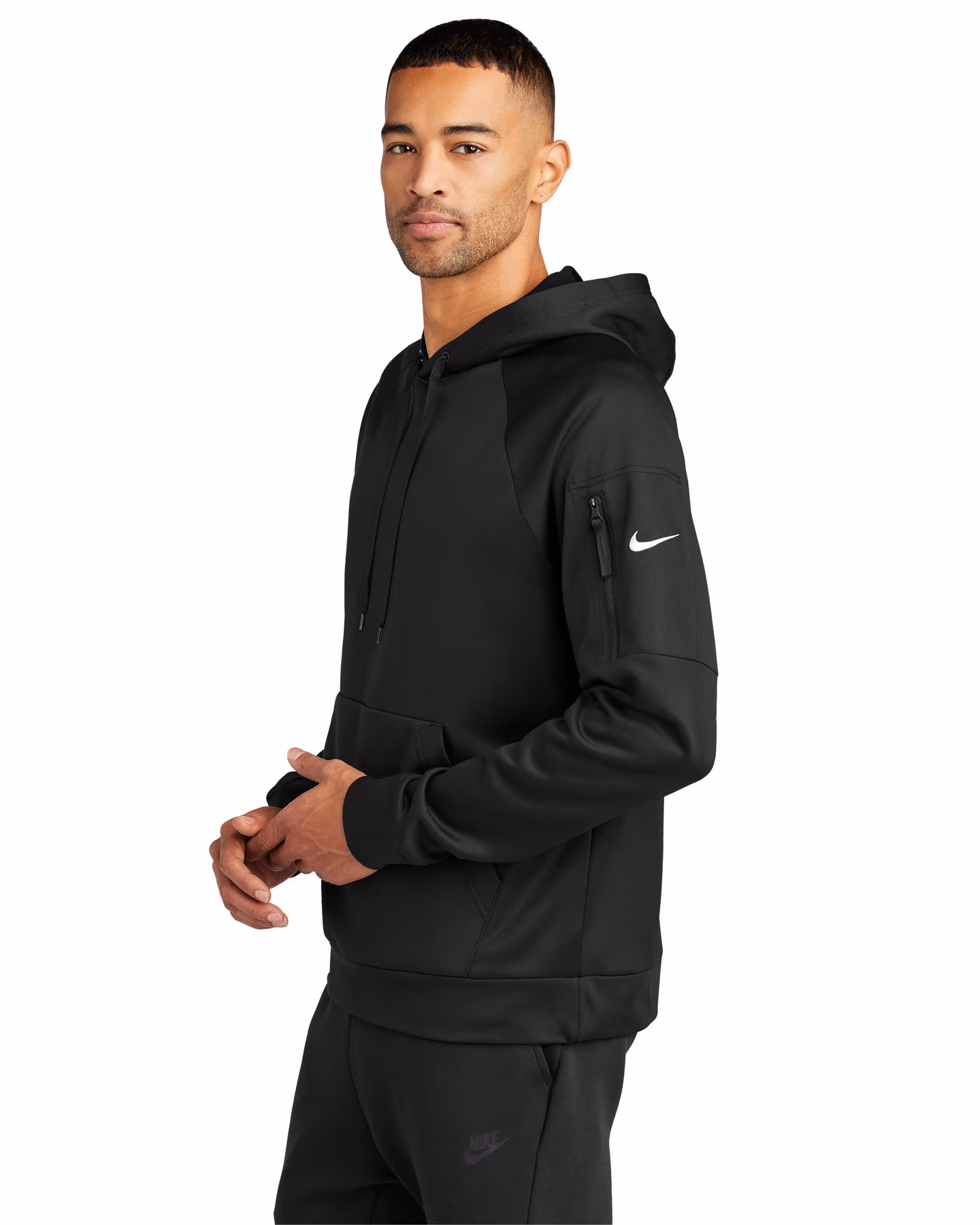 Custom Nike Therma-FIT Pocket Pullover Fleece Hoodie - Black side