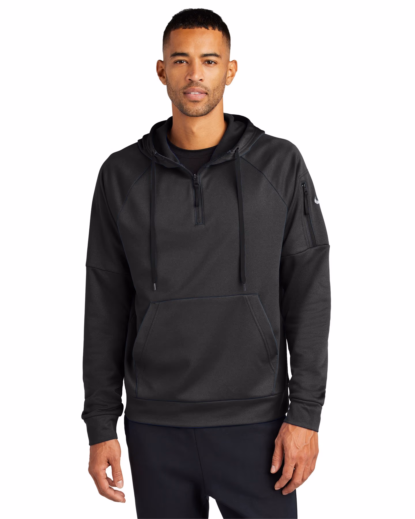 Custom Nike Therma-FIT Pocket 1/4-Zip Fleece Hoodie - Black front