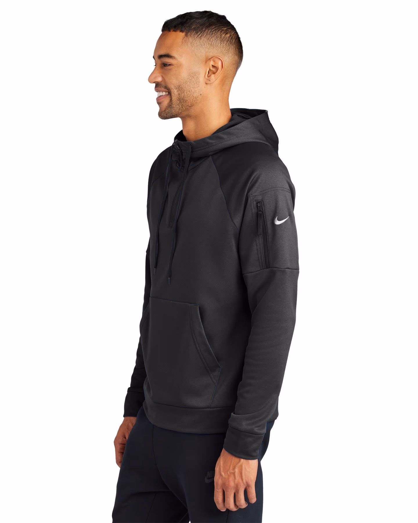 Custom Nike Therma-FIT Pocket 1/4-Zip Fleece Hoodie - Black side