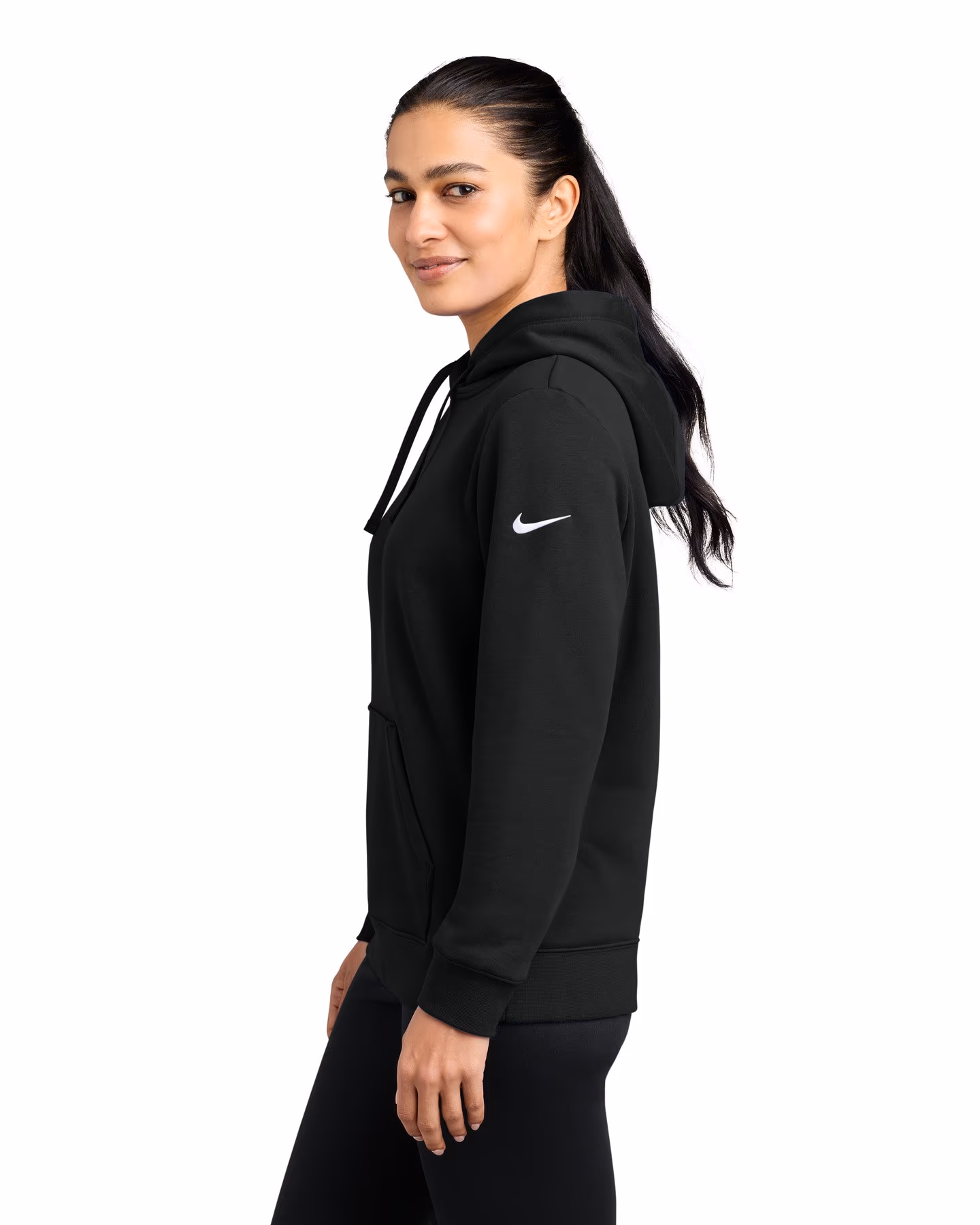 Custom Nike Women's Club Fleece Sleeve Swoosh Pullover Hoodie - Black side