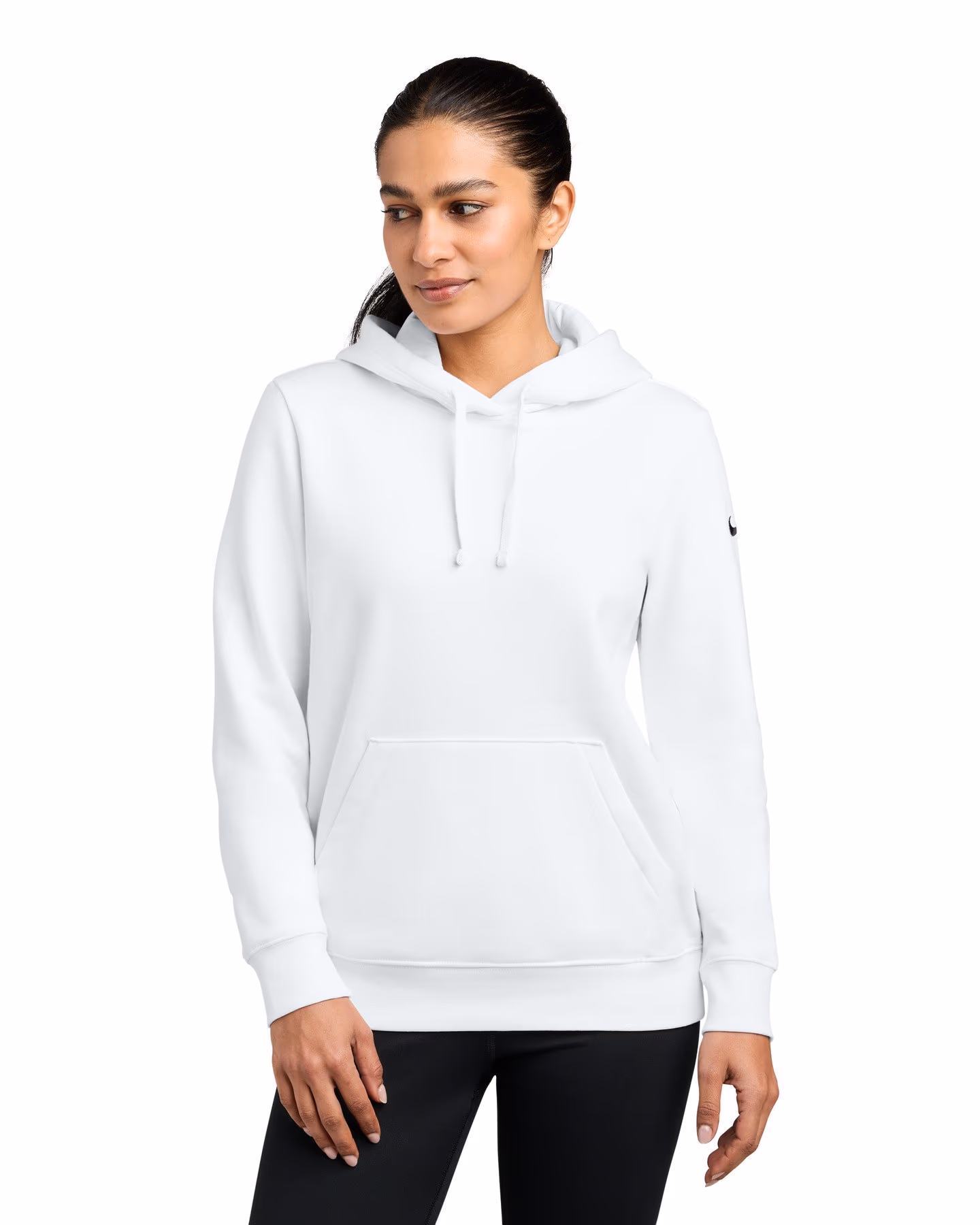 Nike Women's Club Fleece Sleeve Swoosh Pullover Hoodie - White front