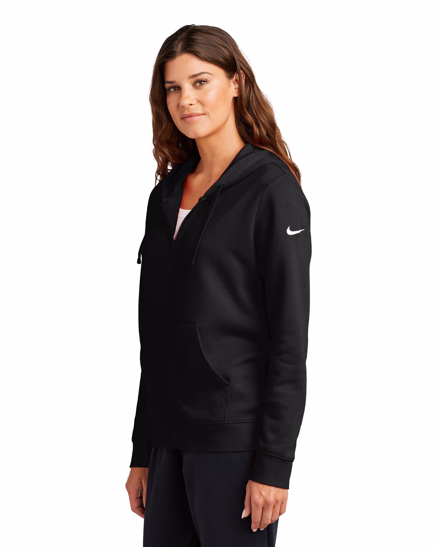 Custom Nike Women's Club Fleece Sleeve Swoosh Full-Zip Hoodie - Black side