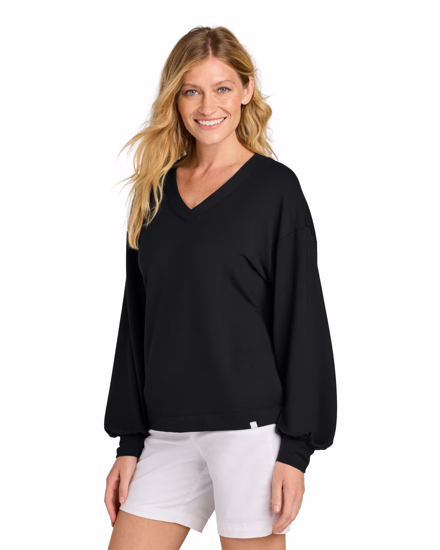 Custom TravisMathew Women’s Long Weekend V-Neck - Black side