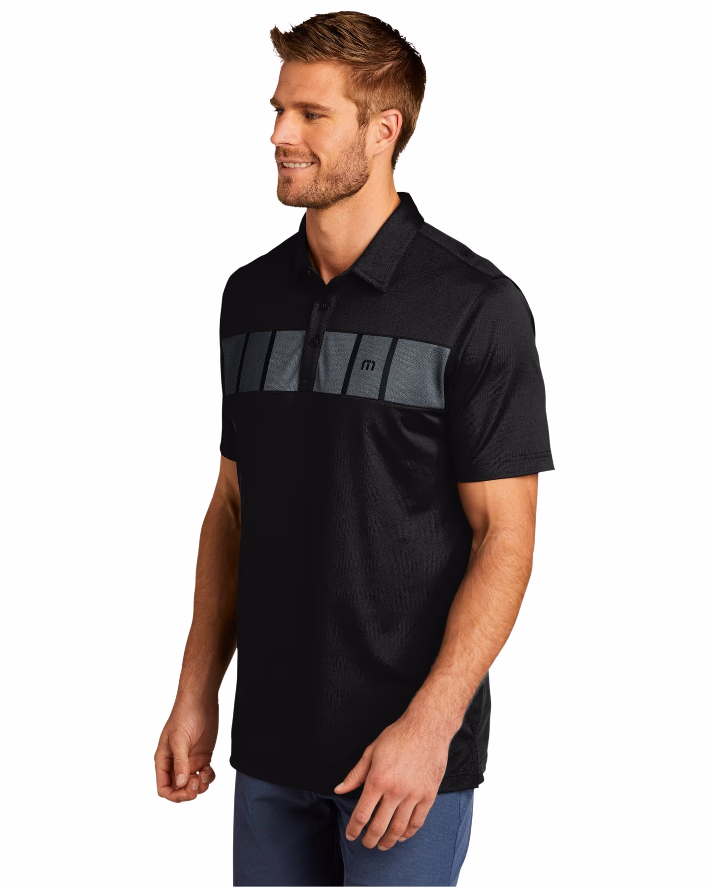 Custom TravisMathew Cabana Chest Stripe Polo - Black 3q