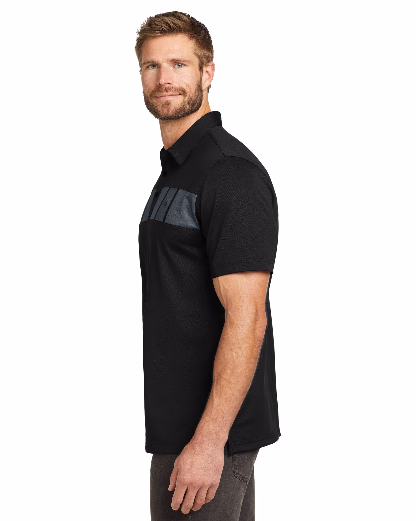 Custom TravisMathew Cabana Chest Stripe Polo - Black side
