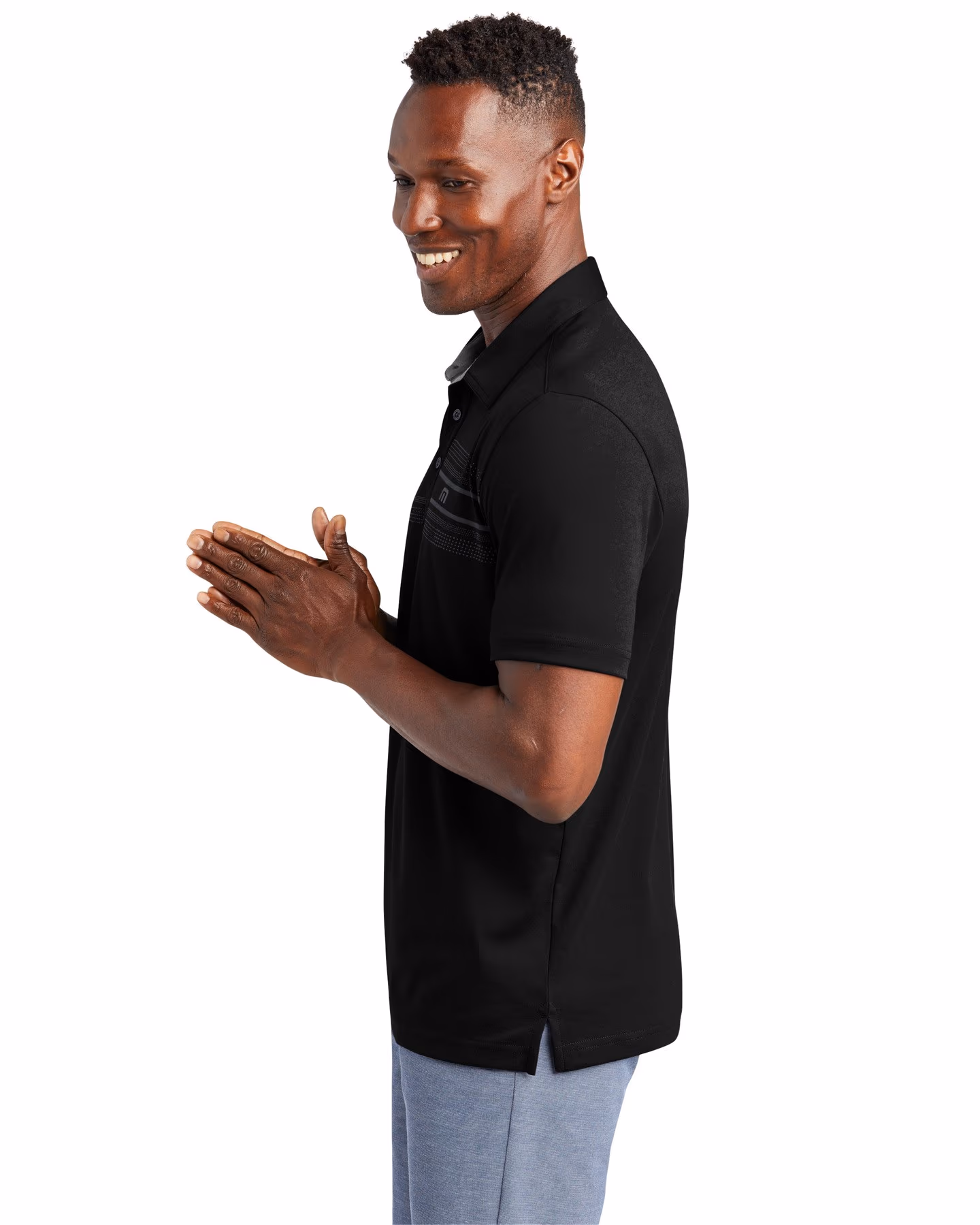 Custom TravisMathew Monterey Chest Stripe Polo - Black side