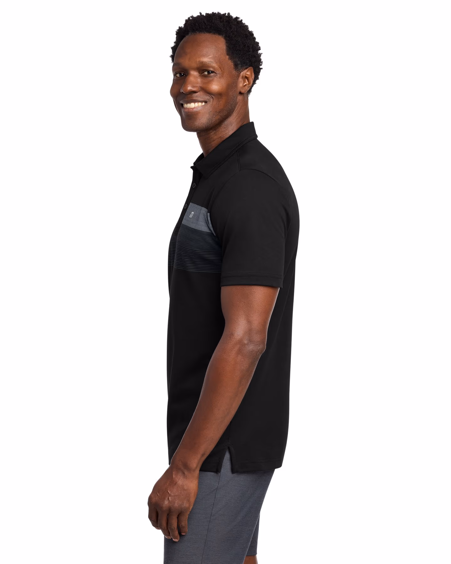 Custom TravisMathew Coastal Chest Stripe Polo - Black side
