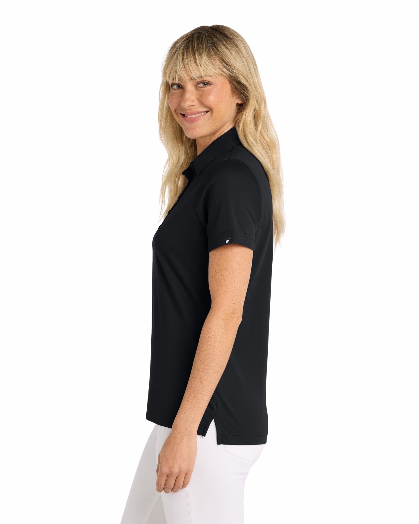 Custom TravisMathew Women's Oceanside Solid Polo - Black side