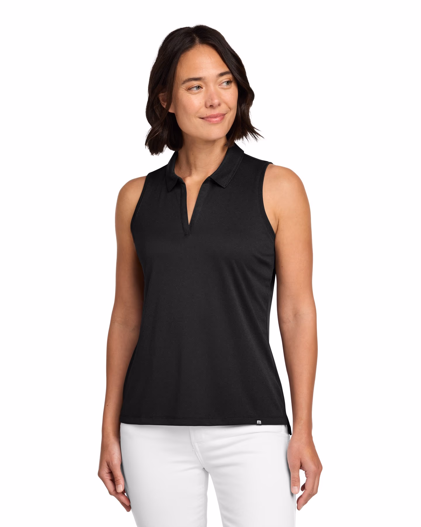 Custom TravisMathew Women's Coto Performance Sleeveless Polo - Black front