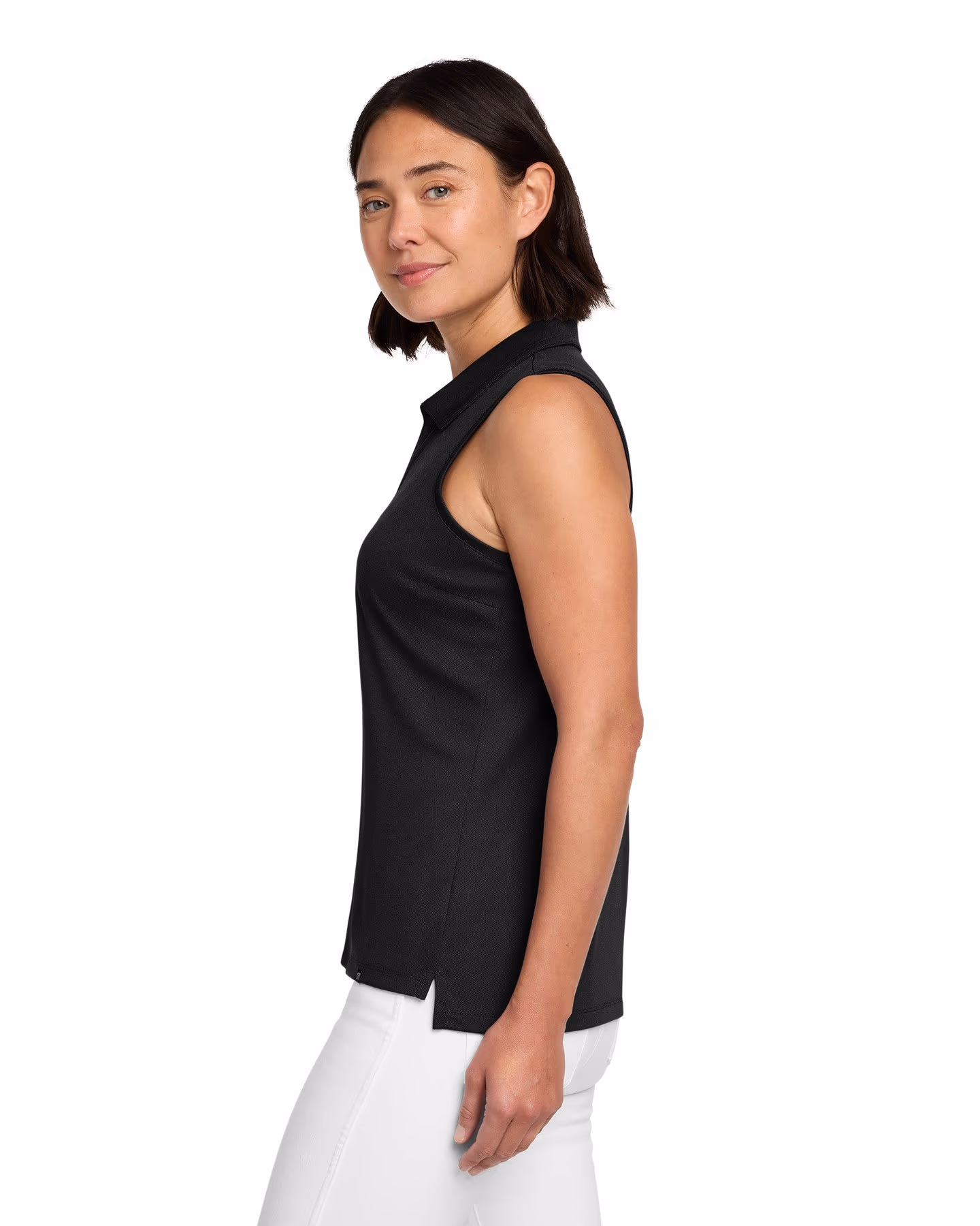 Custom TravisMathew Women's Coto Performance Sleeveless Polo - Black side