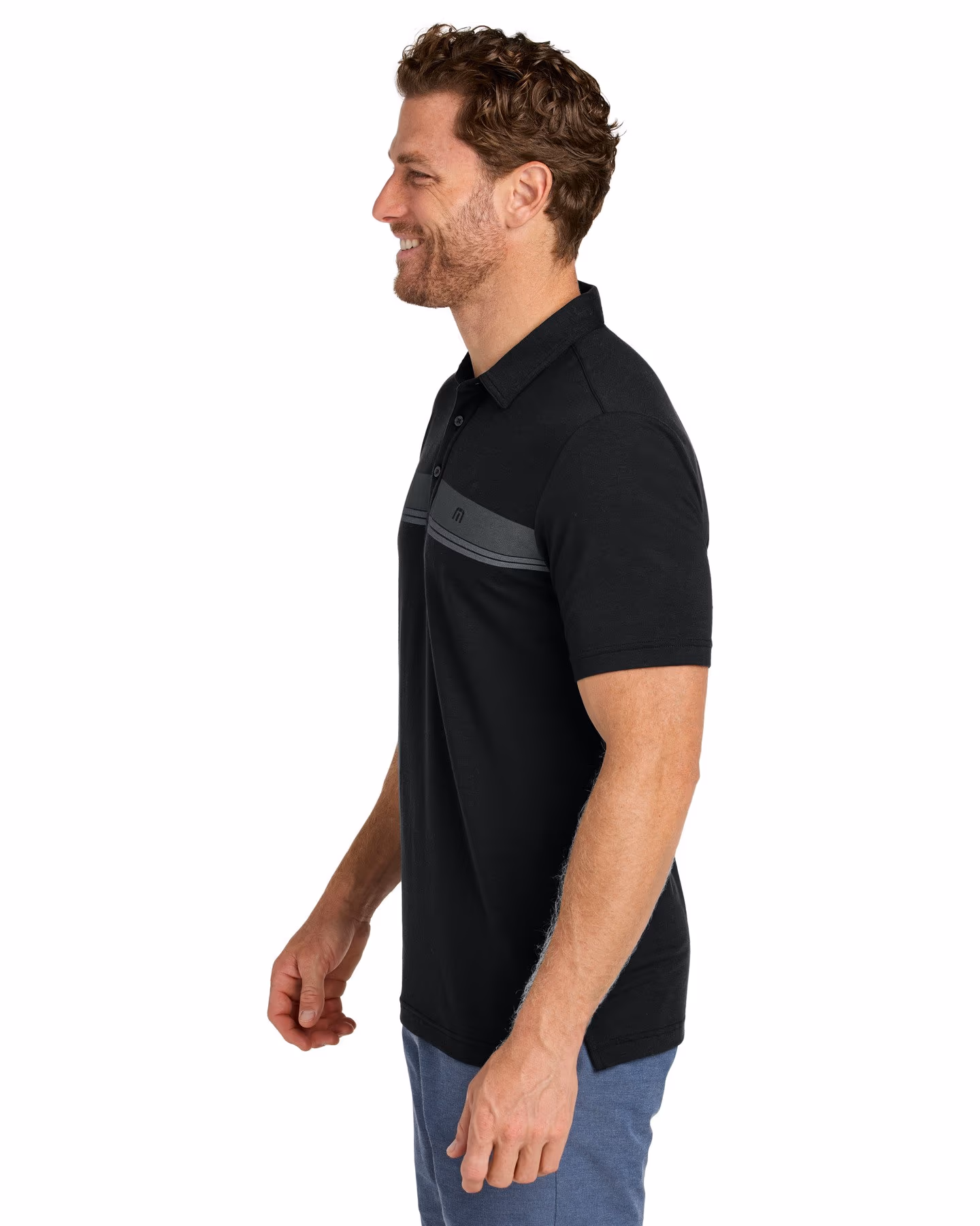 Custom TravisMathew Glenview Stripe Polo - Black side