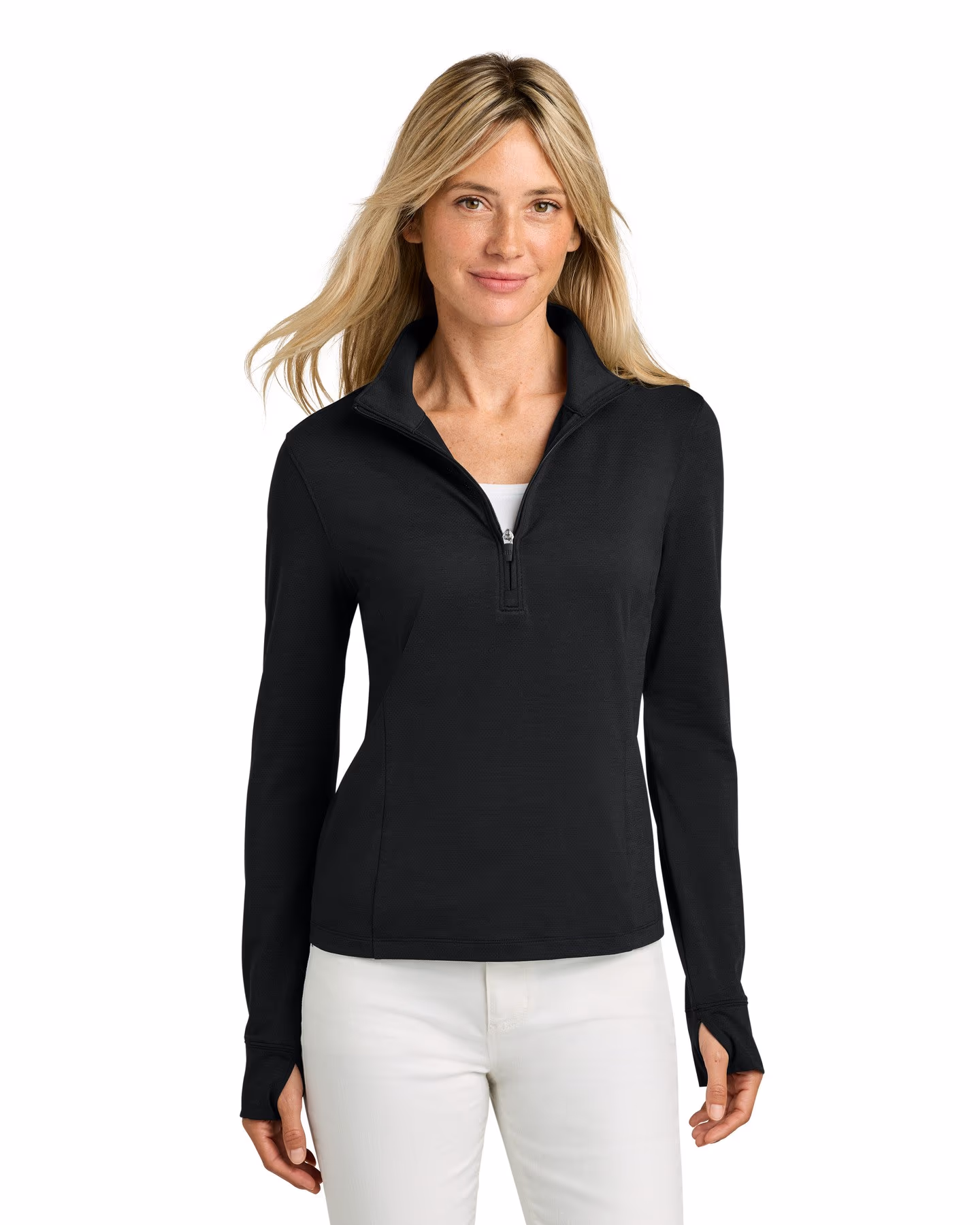 Custom TravisMathew Women’s Onward 1/2-Zip - Black front