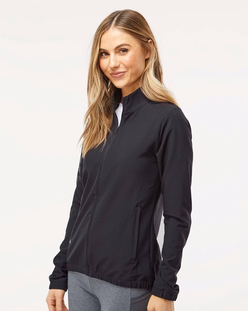 Custom Adidas Women's Wind Resistant Full-Zip Jacket - Black/ Black side