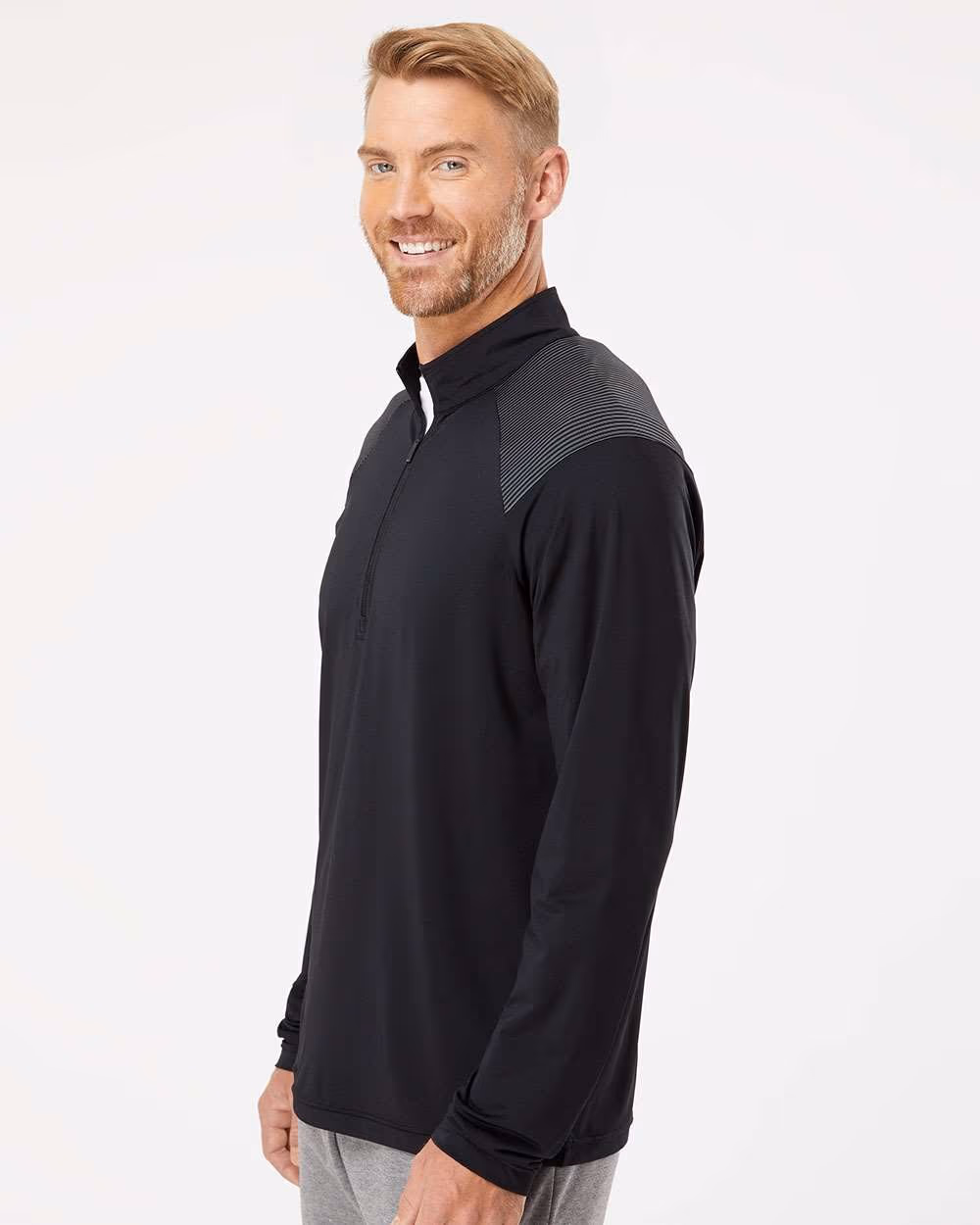Custom Adidas Men's Ultimate365 Lightweight Shoulder Stripe Quarter-Zip Pullover - Black side