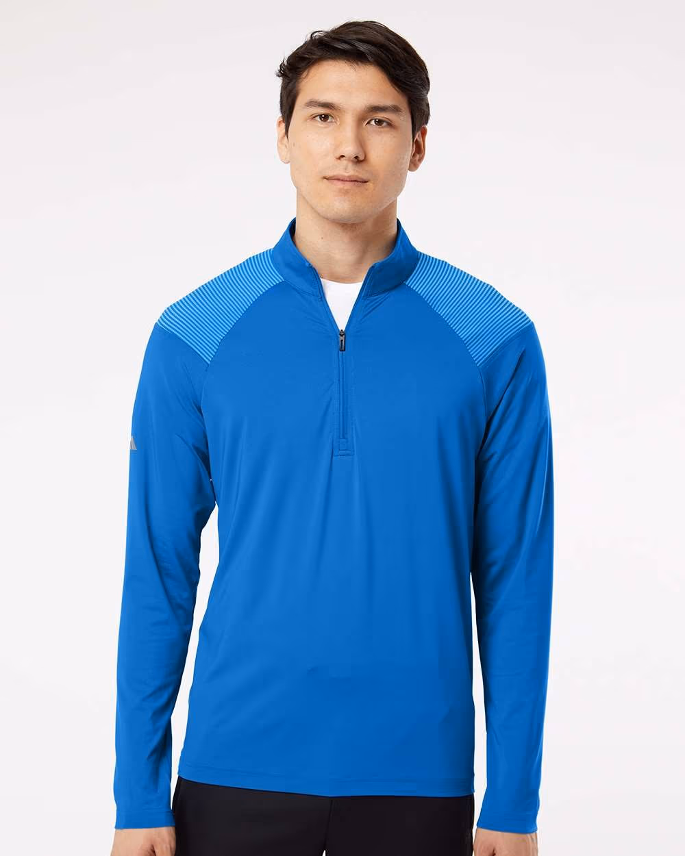 Custom Adidas Men's Ultimate365 Lightweight Shoulder Stripe Quarter-Zip Pullover - Glory Blue front
