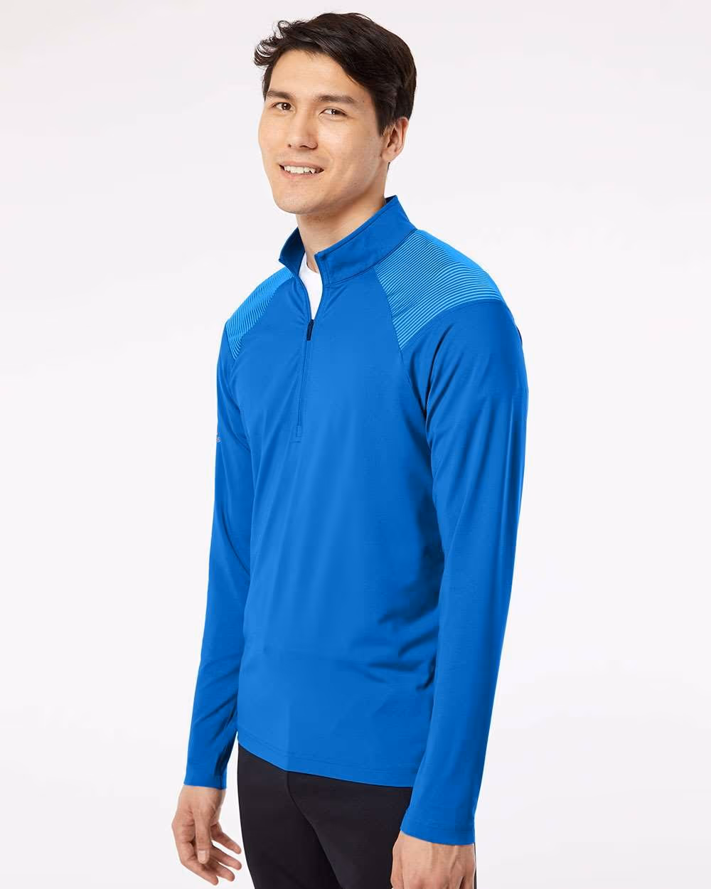 Custom Adidas Men's Ultimate365 Lightweight Shoulder Stripe Quarter-Zip Pullover - Glory Blue side