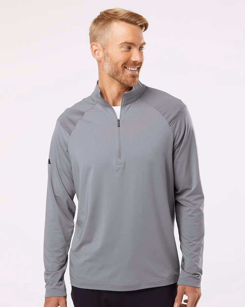 Adidas Men's Ultimate365 Lightweight Shoulder Stripe Quarter-Zip Pullover - Grey Three front