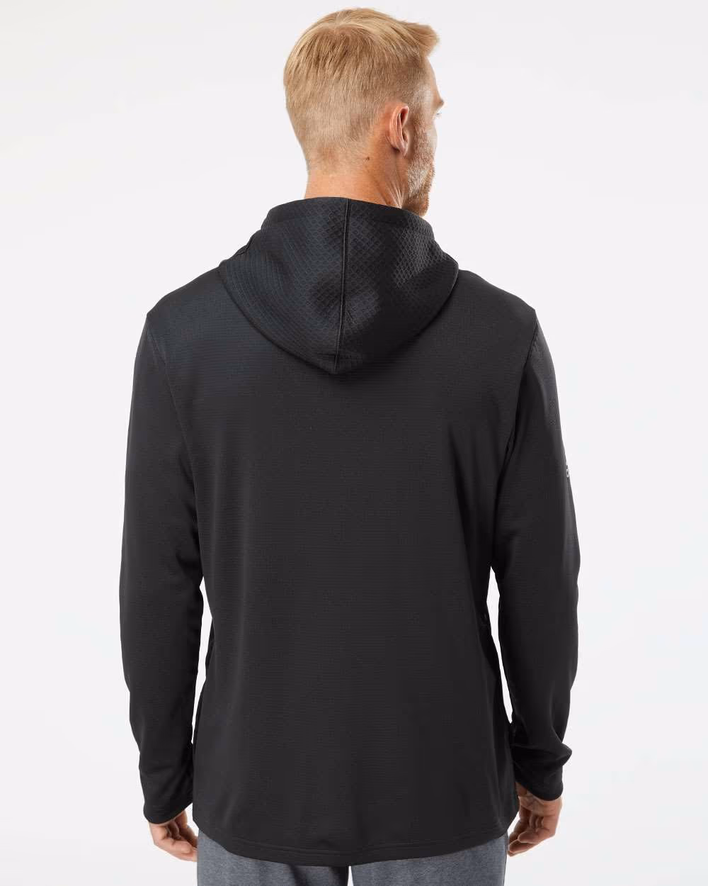 Custom Adidas Men's Textured Mixed Media Midweight Hooded Sweatshirt - Black back