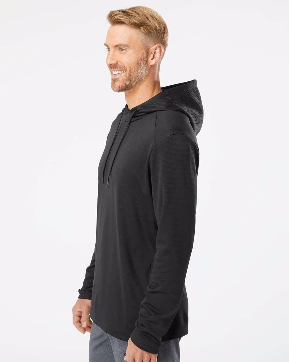 Custom Adidas Men's Textured Mixed Media Midweight Hooded Sweatshirt - Black side