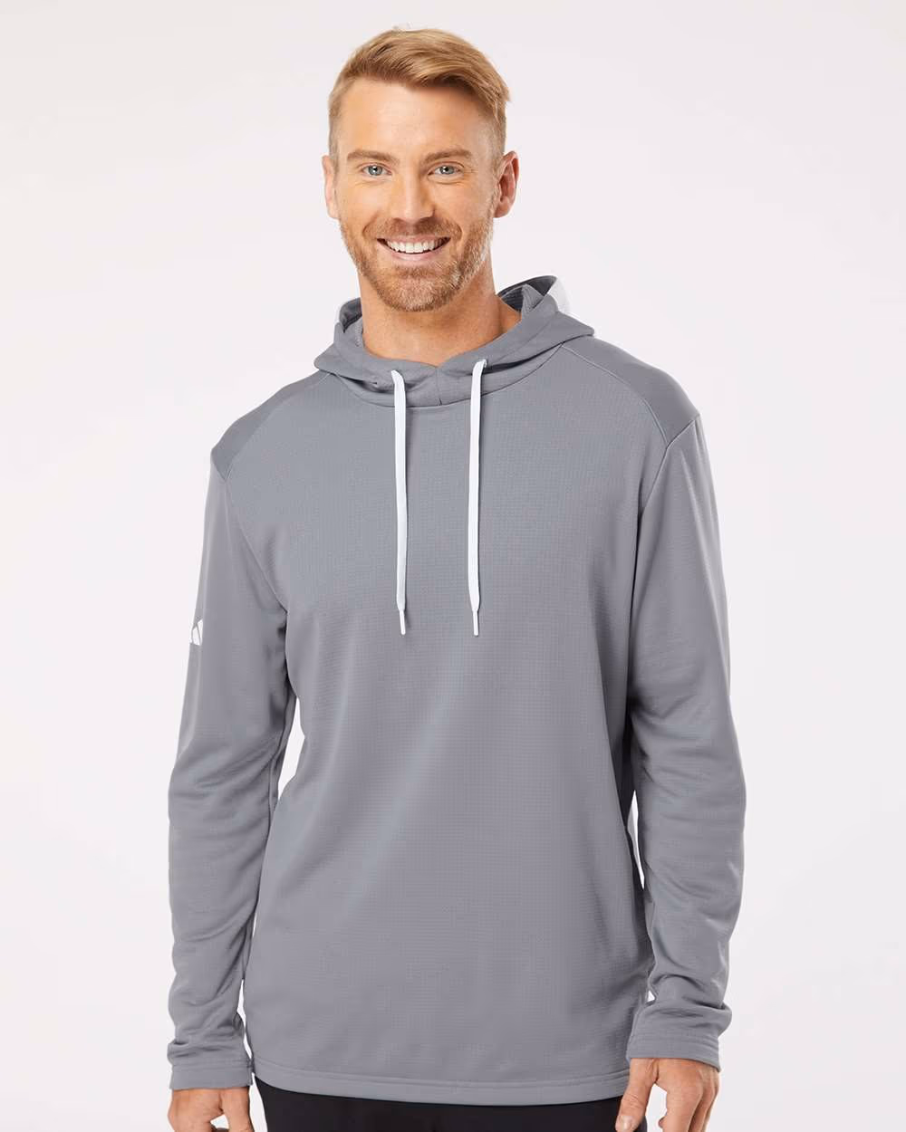 Adidas Men's Textured Mixed Media Midweight Hooded Sweatshirt - Grey Three front