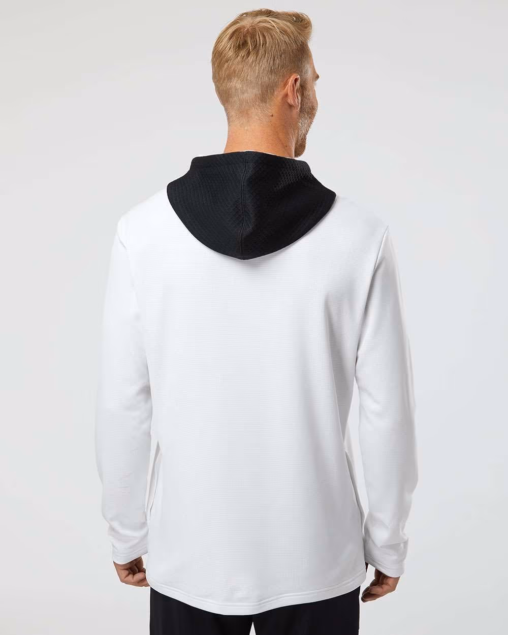 Custom Adidas Men's Textured Mixed Media Midweight Hooded Sweatshirt - White back