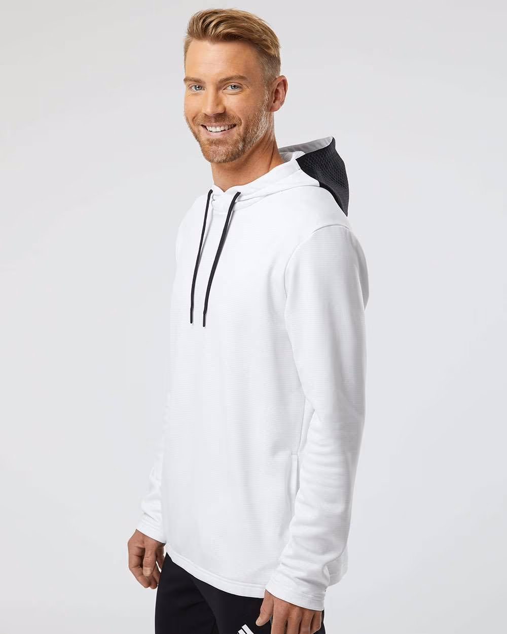 Custom Adidas Men's Textured Mixed Media Midweight Hooded Sweatshirt - White side